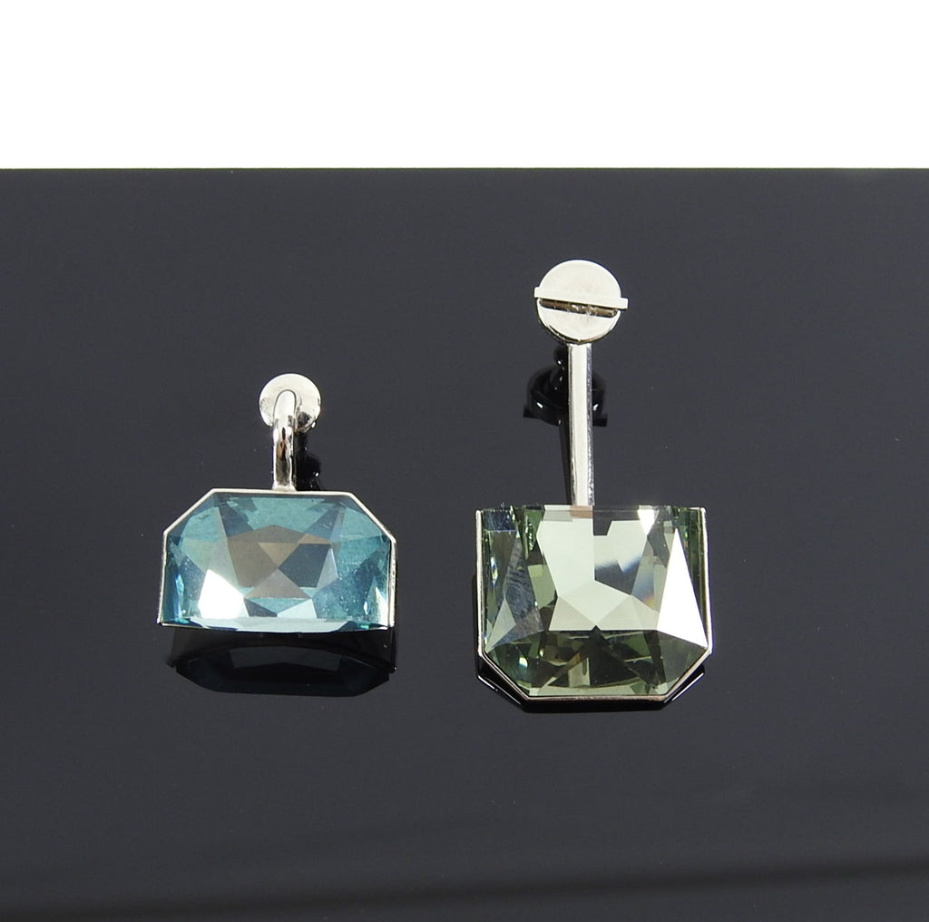 Christian Dior Cruise 2015 Half Earrings in Blue and Grey Crystal