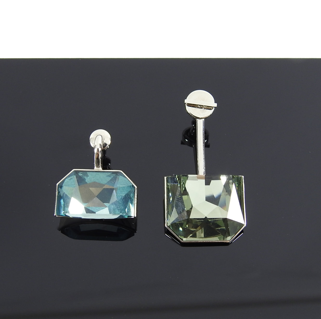 Christian Dior Cruise 2015 Half Earrings in Blue and Grey Crystal