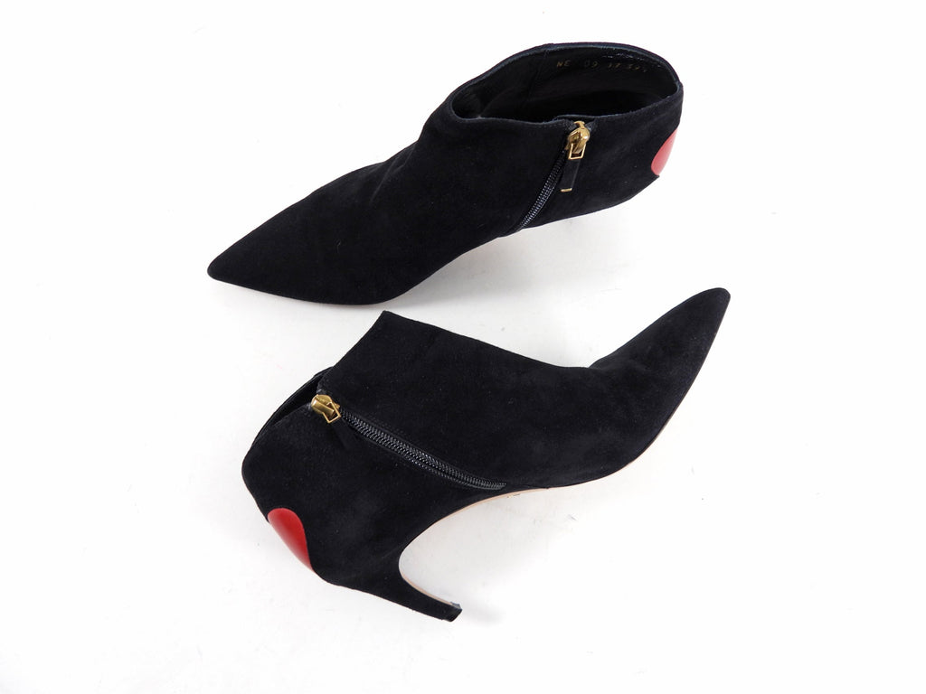 Dior Black Suede Ankle Boots with Red Leather Heart - 39.5 / 9
