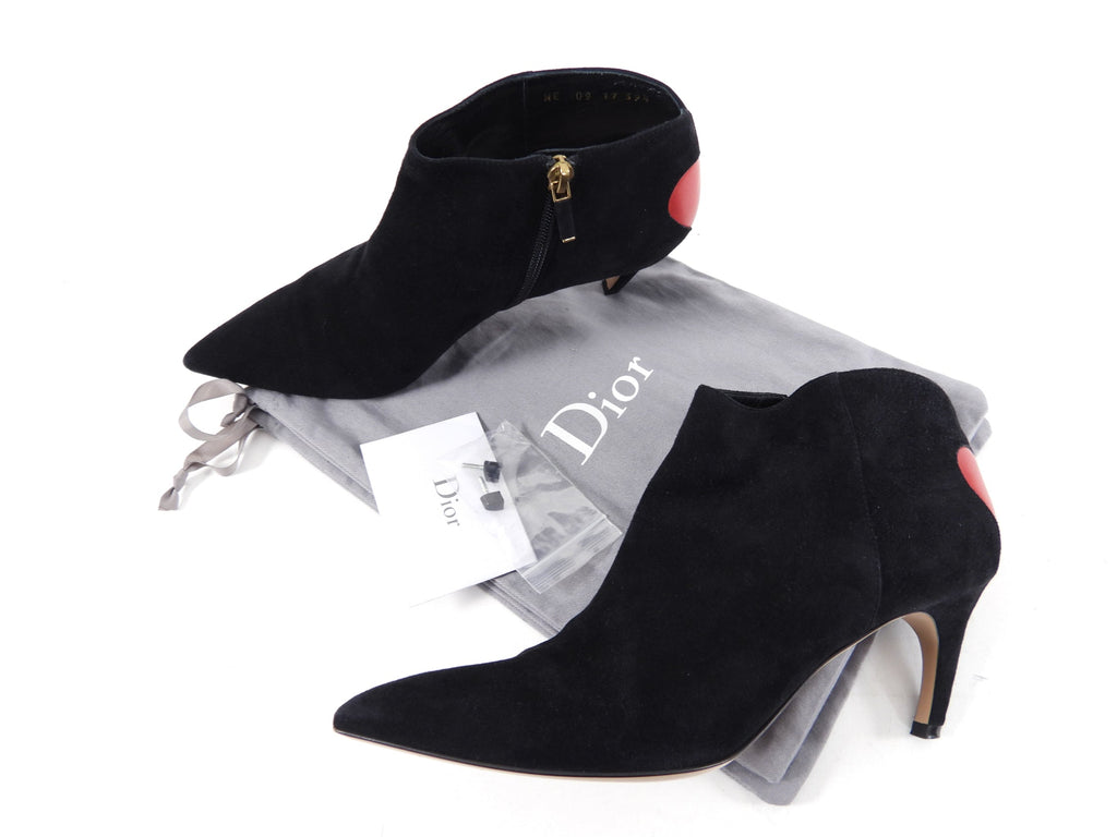 Dior Black Suede Ankle Boots with Red Leather Heart - 39.5 / 9