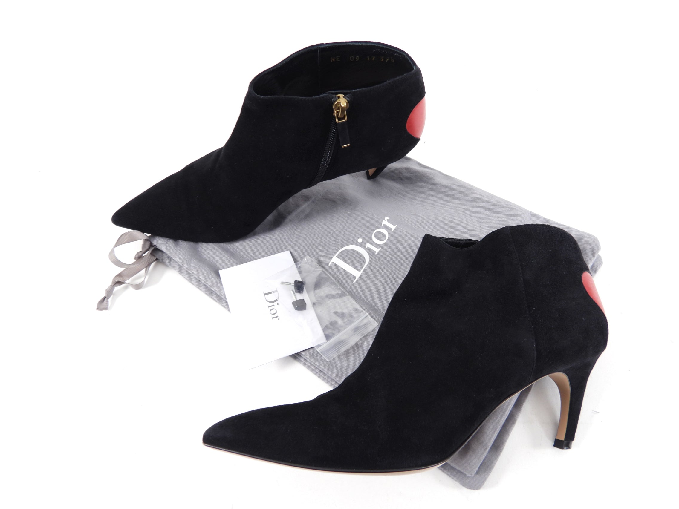 Dior Black Suede Ankle Boots with Red Leather Heart - 39.5 / 9