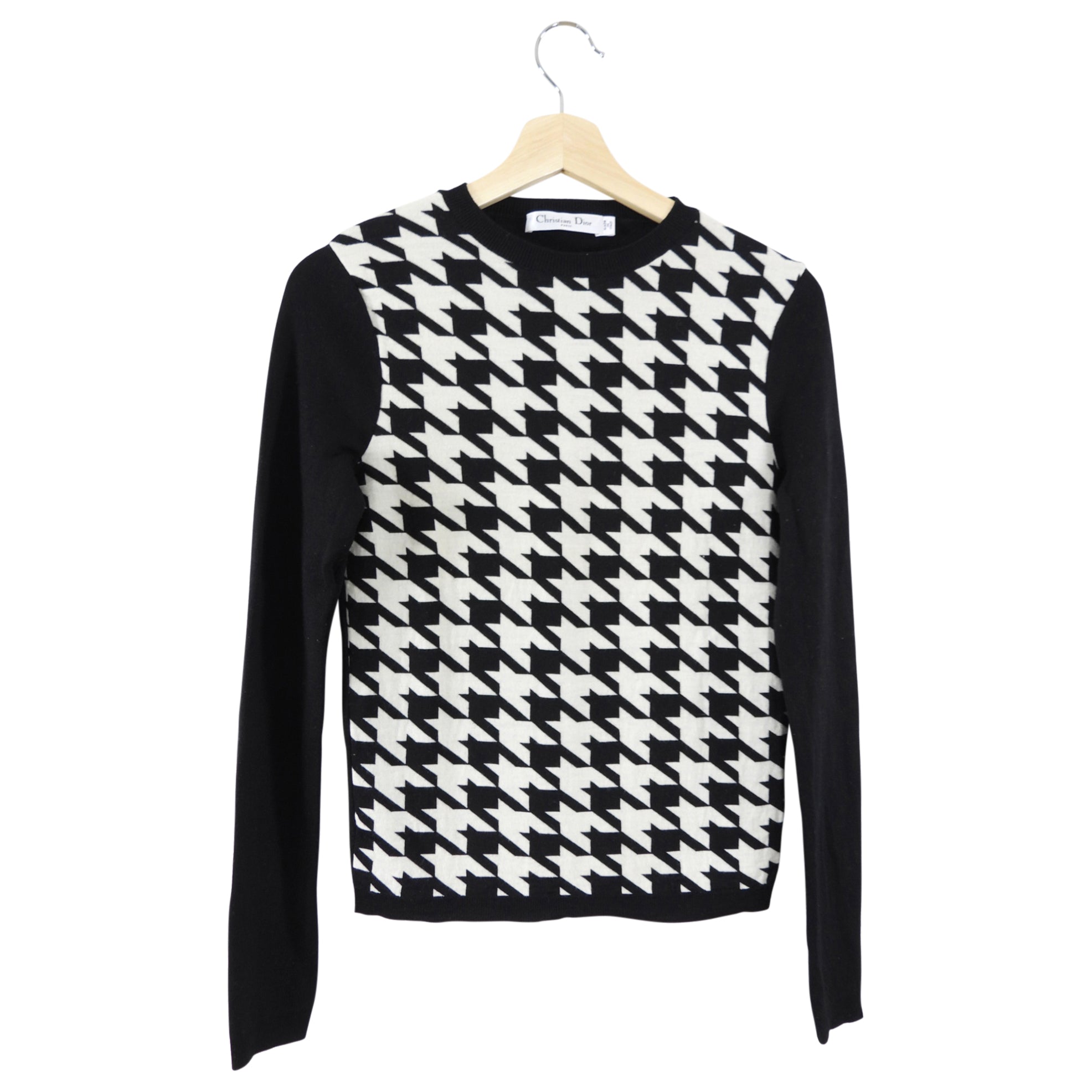 Christian Dior Black and White Houndstooth Knit Pullover - FR38 / 6