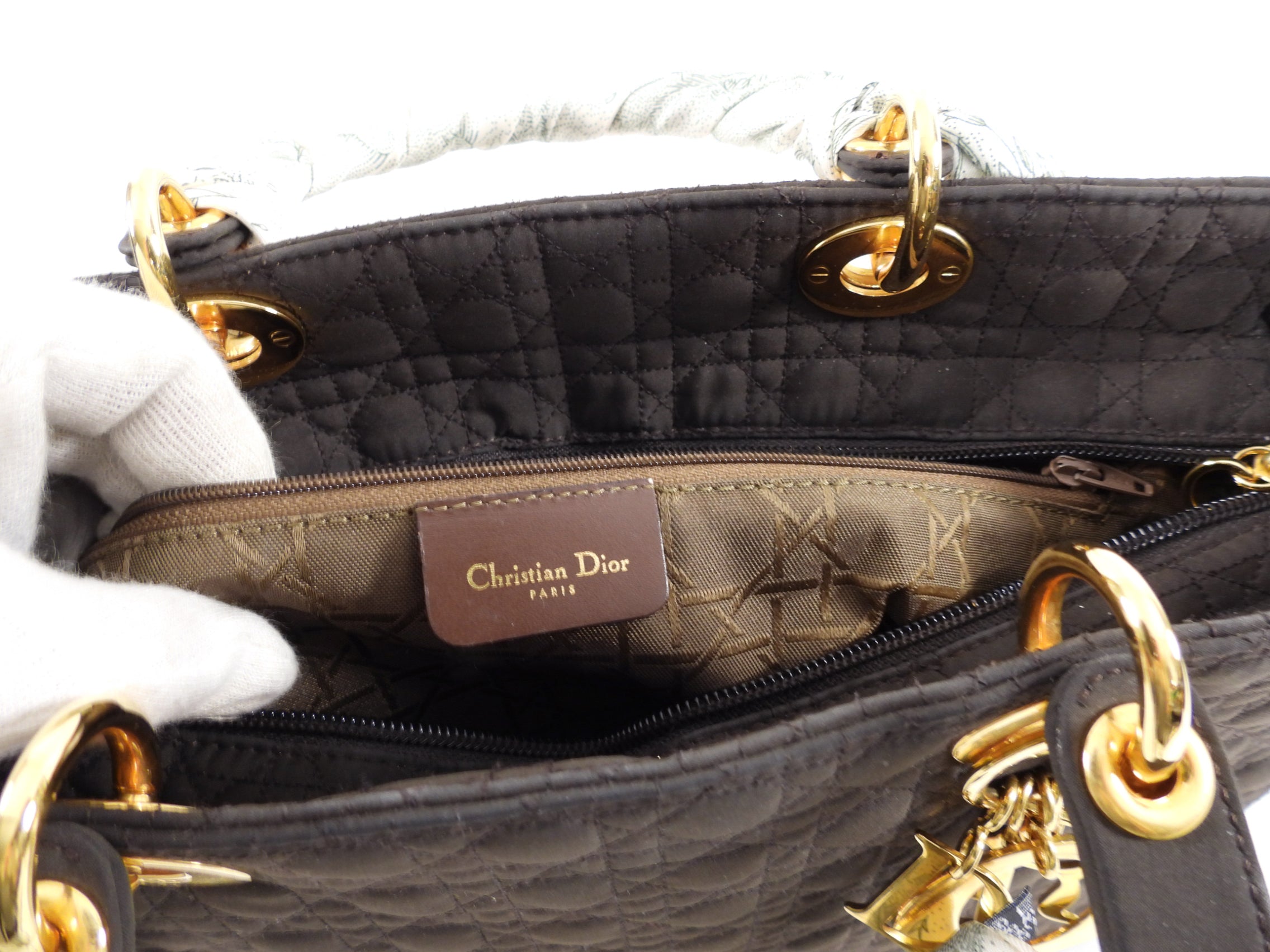 Christian Dior Vintage Lady Dior Brown Nylon Bag