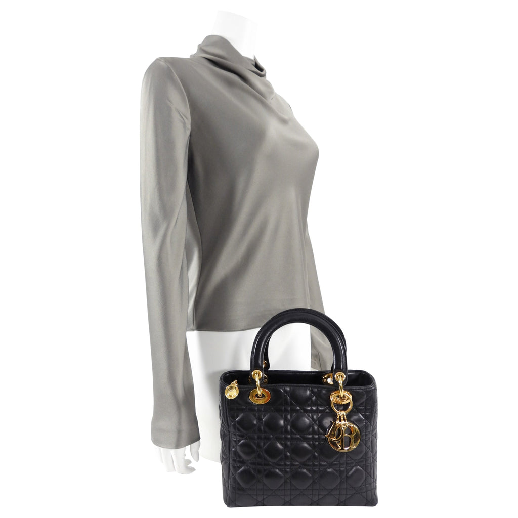 Dior Lady Dior Black Lambskin Cannage Bag