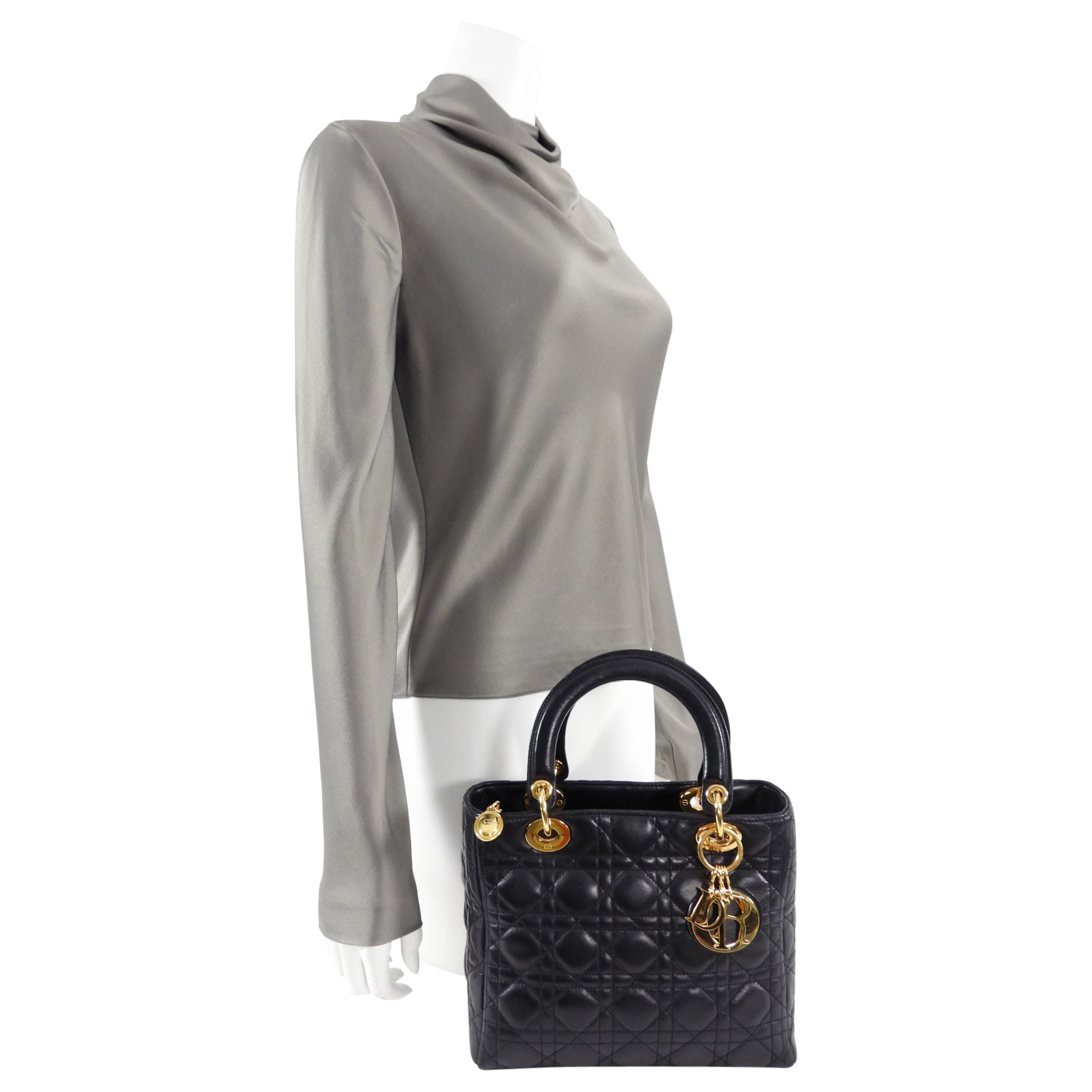Dior Lady Dior Black Lambskin Cannage Bag