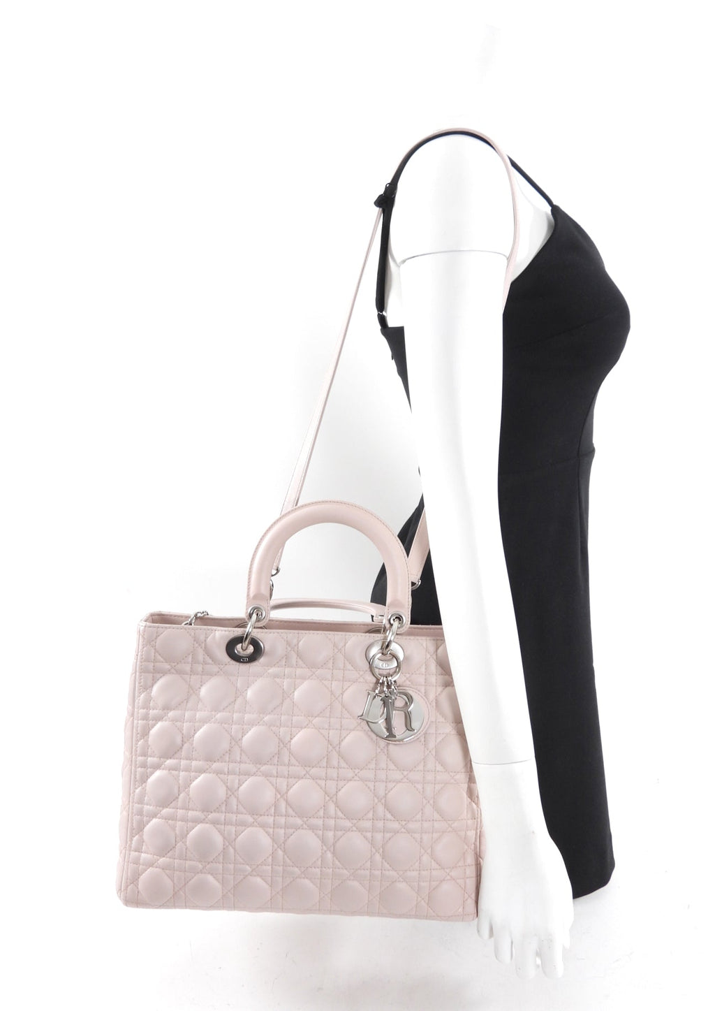 Dior Neutral Shell Pink Cannage Quilted Leather Large Lady Dior Bag