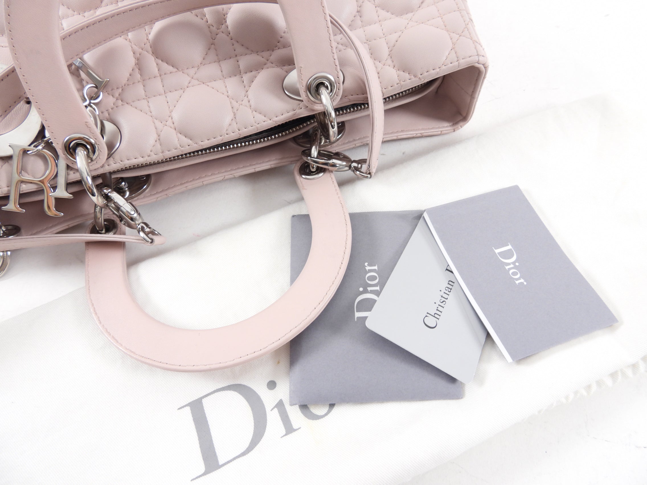Dior Neutral Shell Pink Cannage Quilted Leather Large Lady Dior Bag
