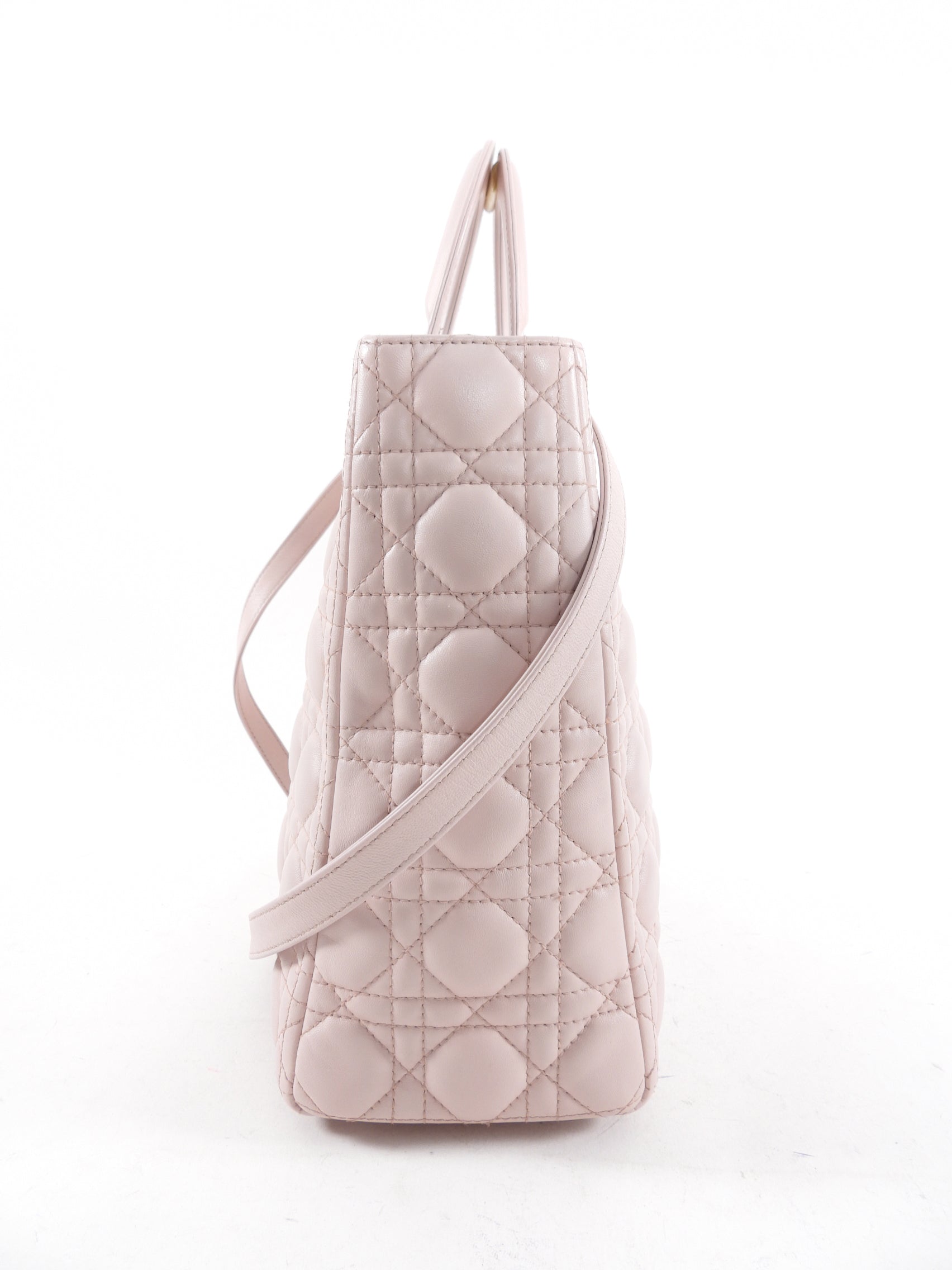 Dior Neutral Shell Pink Cannage Quilted Leather Large Lady Dior Bag