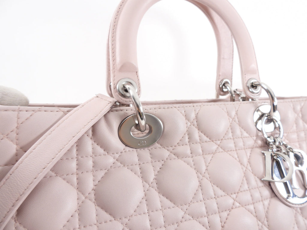 Dior Neutral Shell Pink Cannage Quilted Leather Large Lady Dior Bag