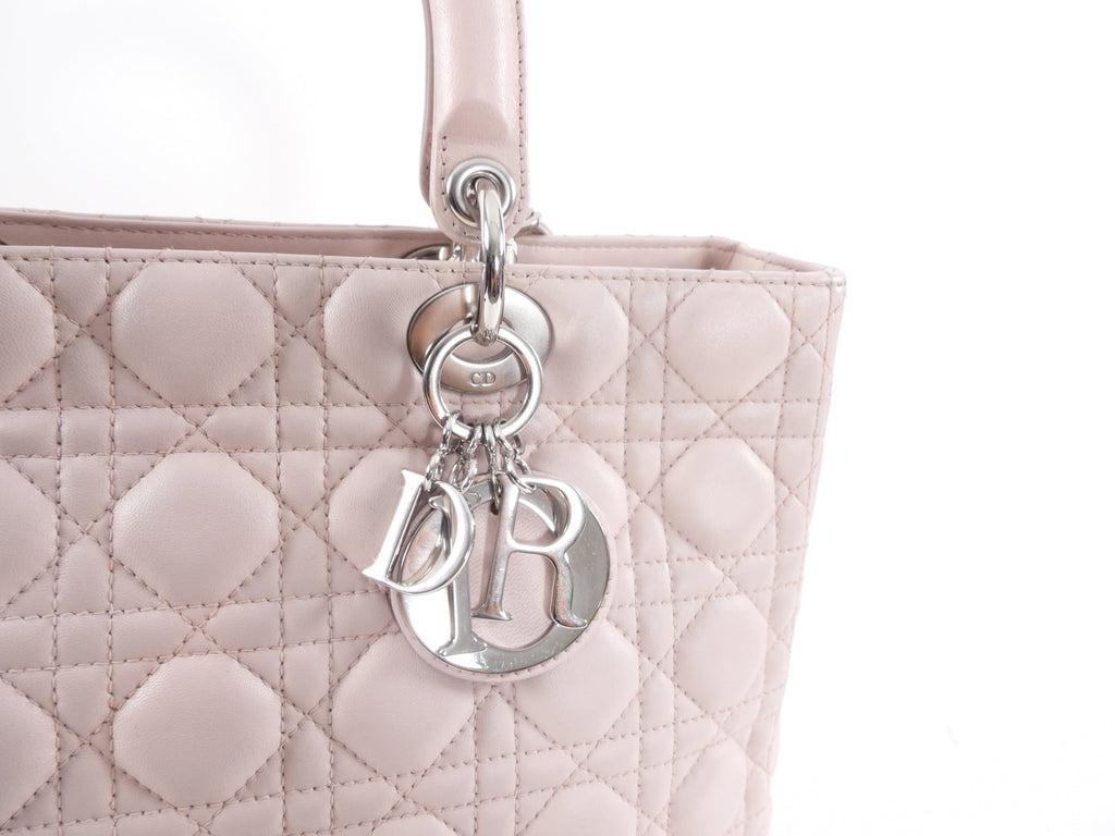 Dior Neutral Shell Pink Cannage Quilted Leather Large Lady Dior Bag