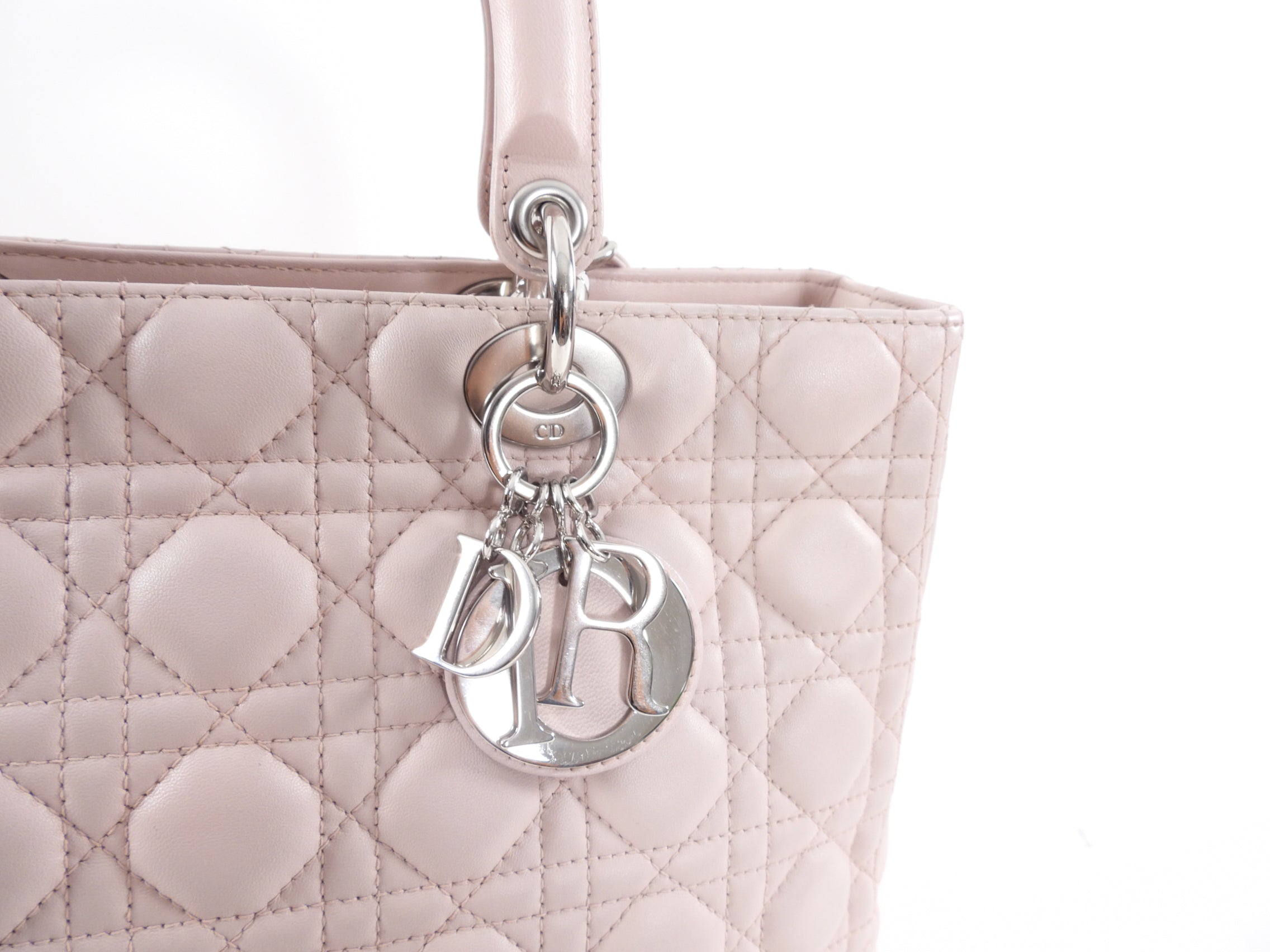 Dior Neutral Shell Pink Cannage Quilted Leather Large Lady Dior Bag
