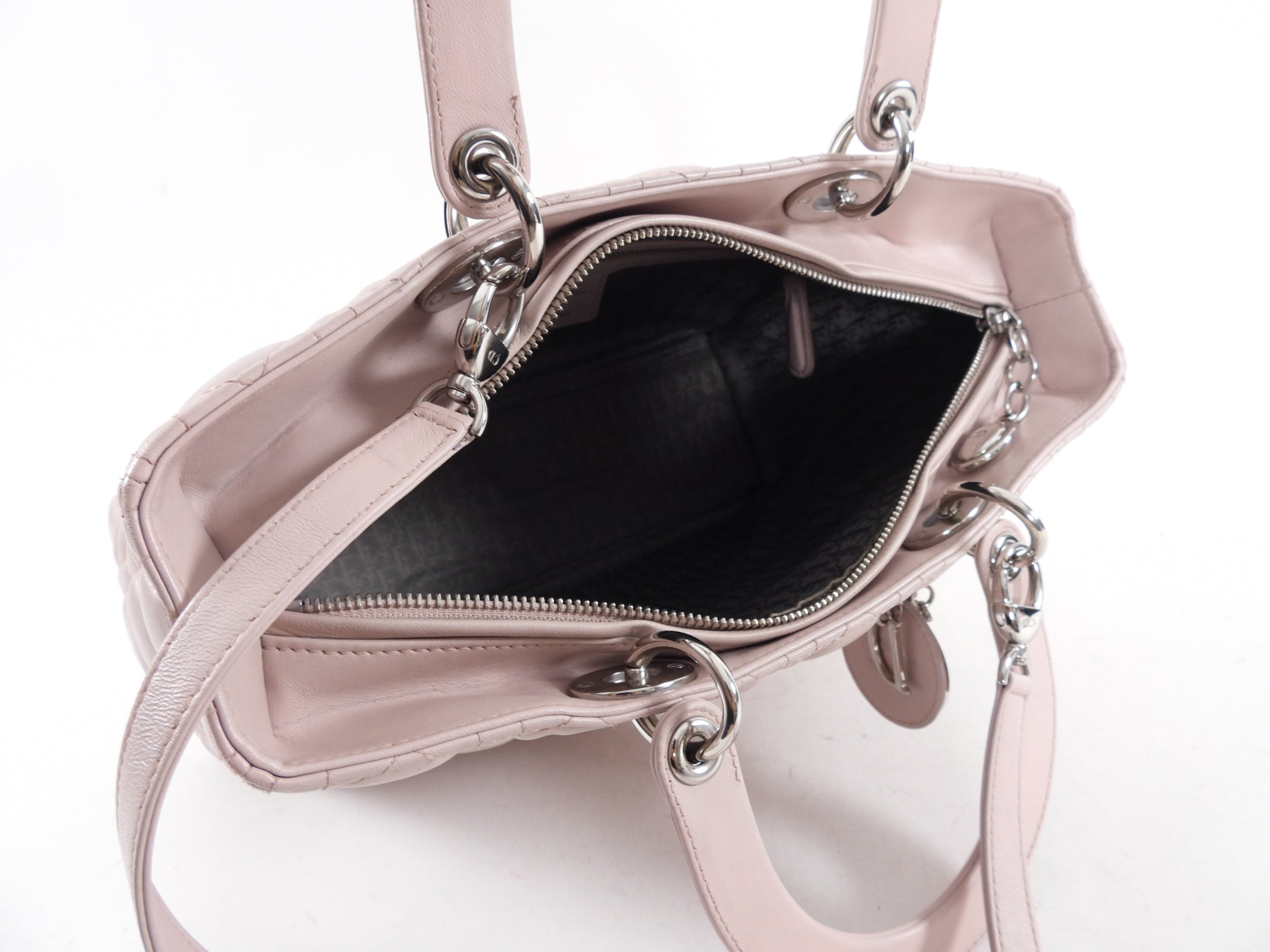 Dior Neutral Shell Pink Cannage Quilted Leather Large Lady Dior Bag