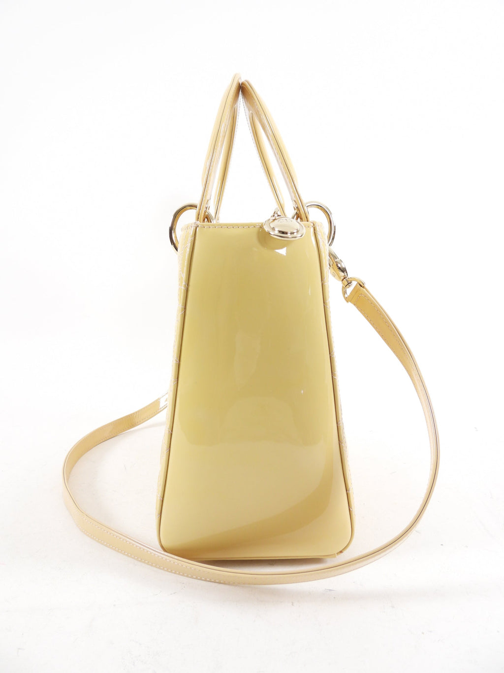 Christian Dior Lady Dior Medium Beige Cannage Patent Leather Bag