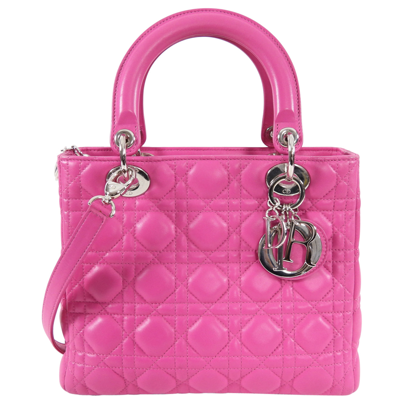 Dior Lady Dior Medium Cannage Lambskin Fuchsia Pink Bag