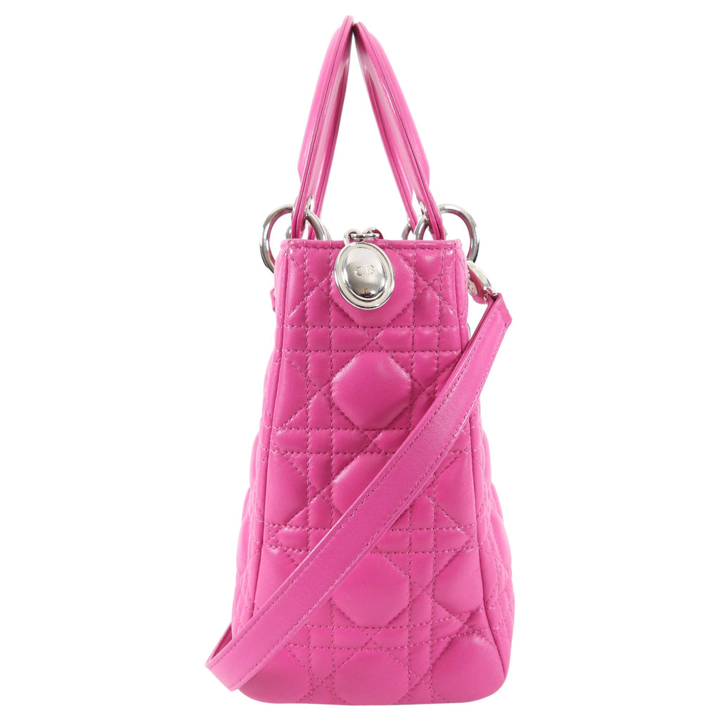 Dior Lady Dior Medium Cannage Lambskin Fuchsia Pink Bag