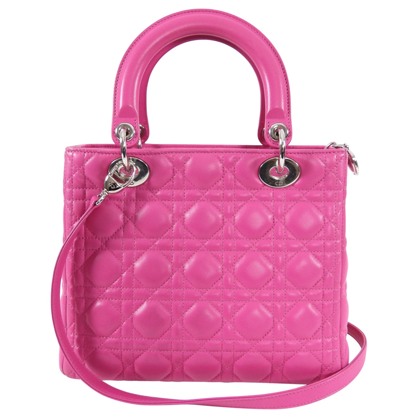 Dior Lady Dior Medium Cannage Lambskin Fuchsia Pink Bag