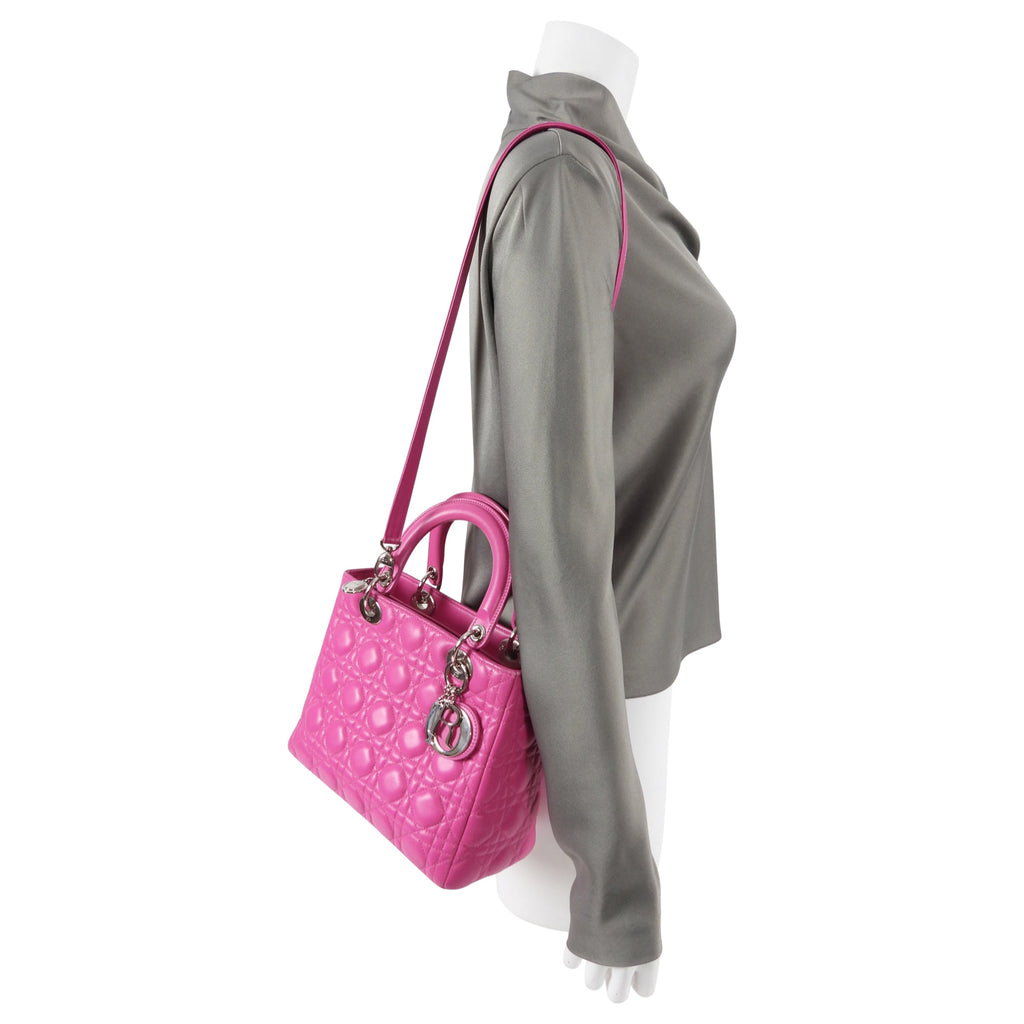 Dior Lady Dior Medium Cannage Lambskin Fuchsia Pink Bag