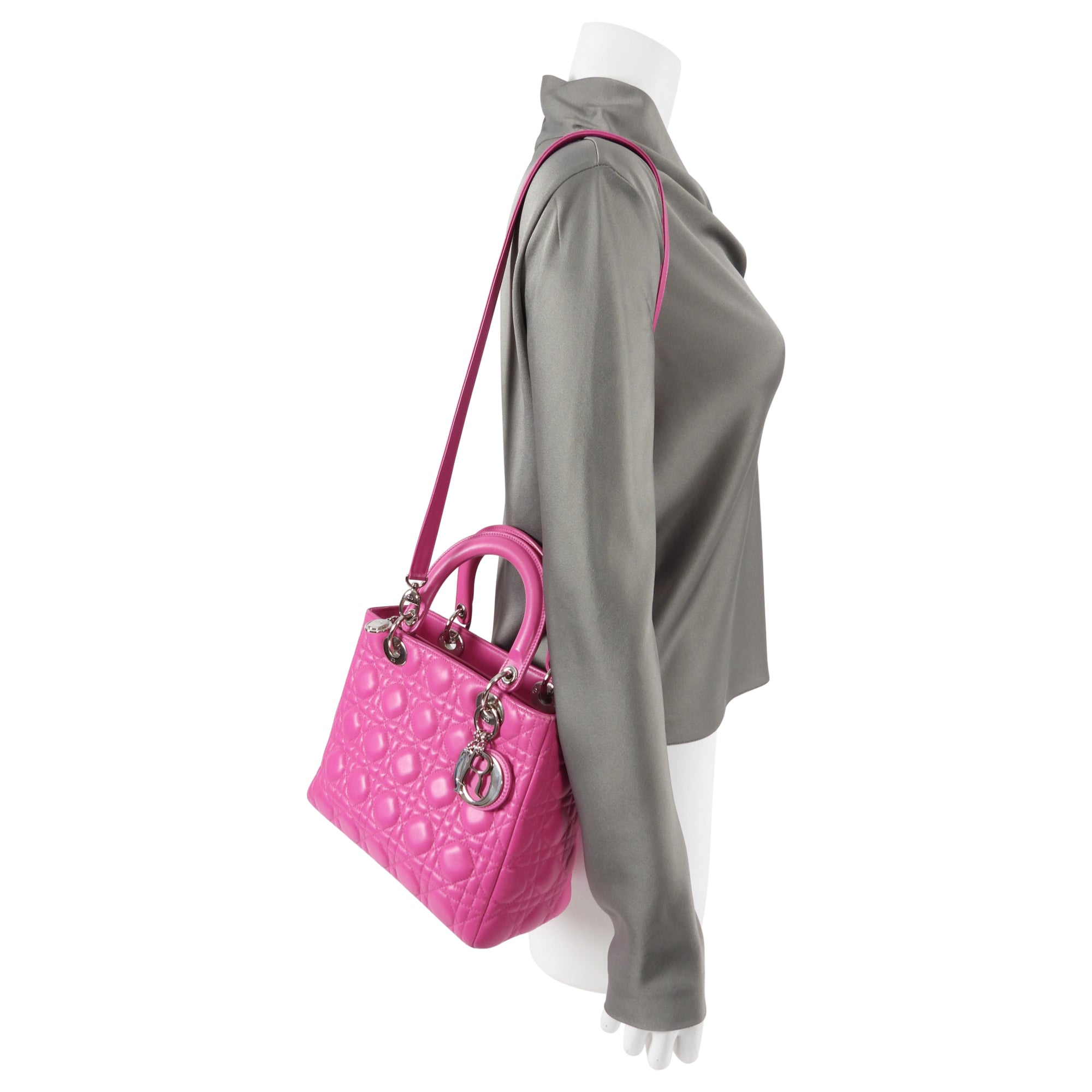 Dior Lady Dior Medium Cannage Lambskin Fuchsia Pink Bag