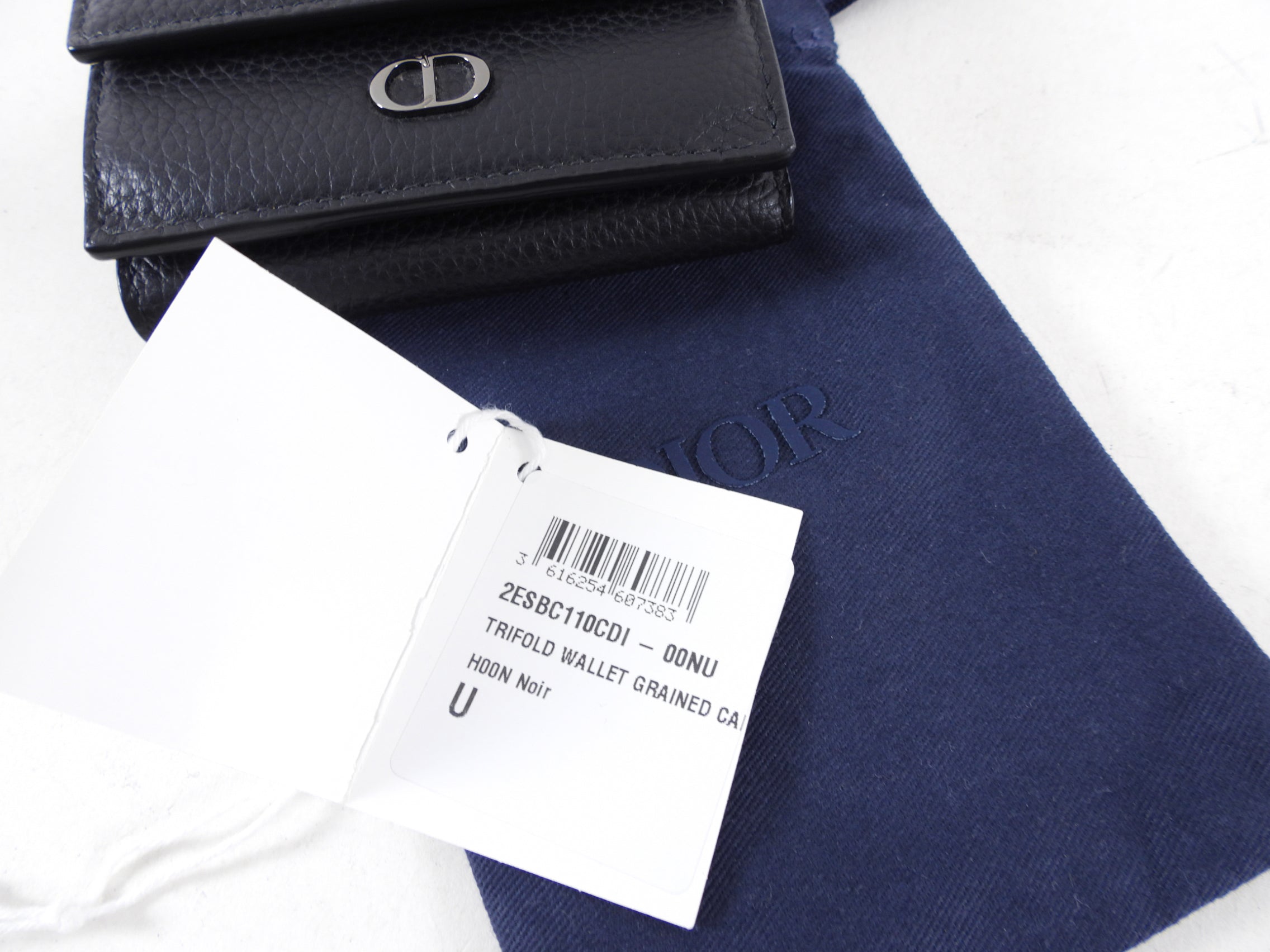 Christian Dior CD Icon Black Grained Leather Trifold Compact Wallet