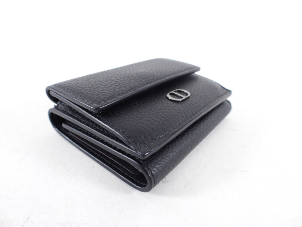 Christian Dior CD Icon Black Grained Leather Trifold Compact Wallet