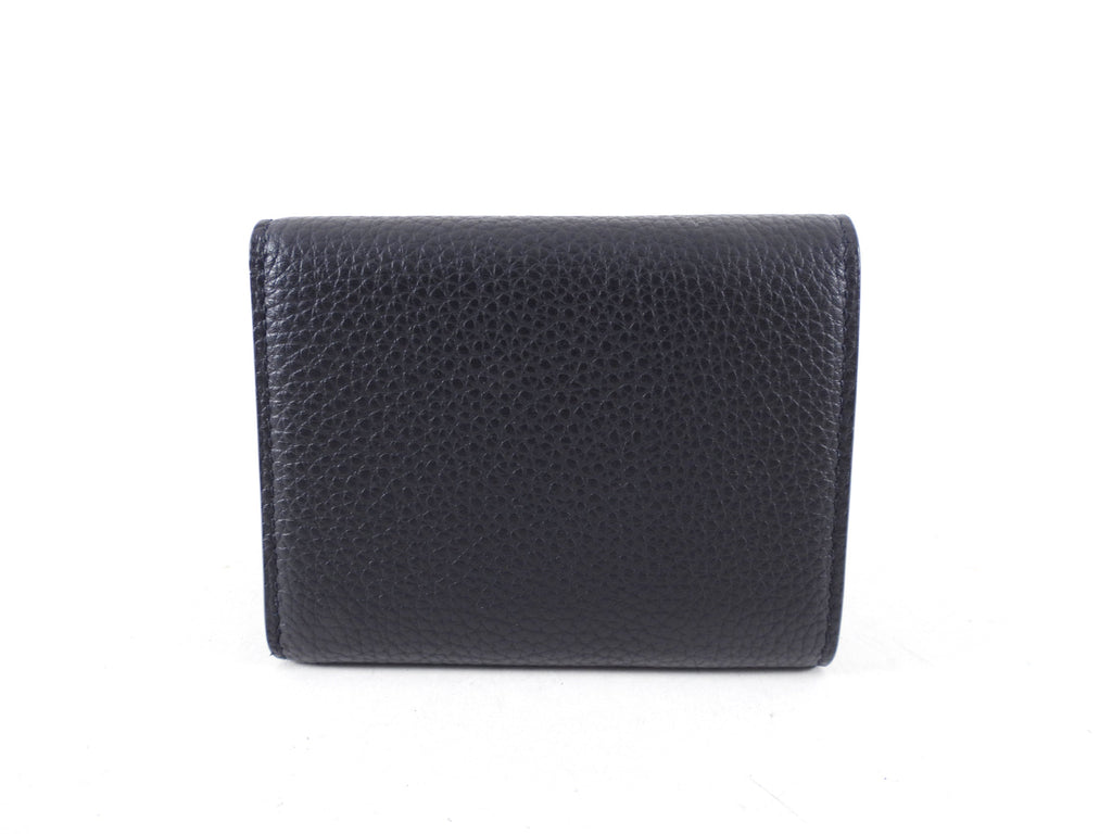 Christian Dior CD Icon Black Grained Leather Trifold Compact Wallet