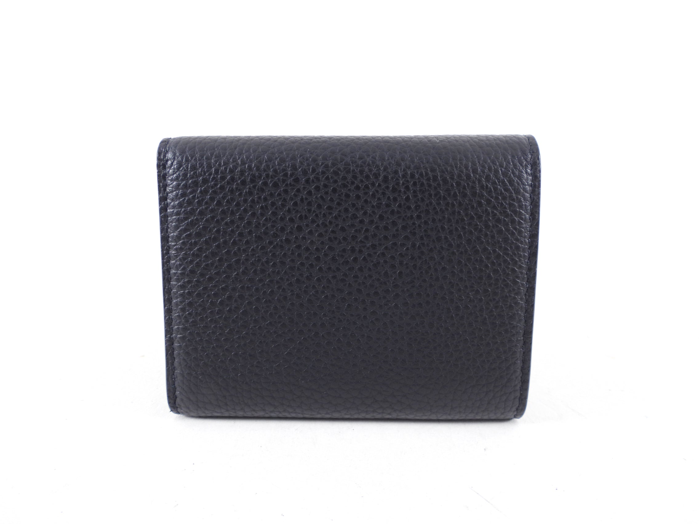 Christian Dior CD Icon Black Grained Leather Trifold Compact Wallet