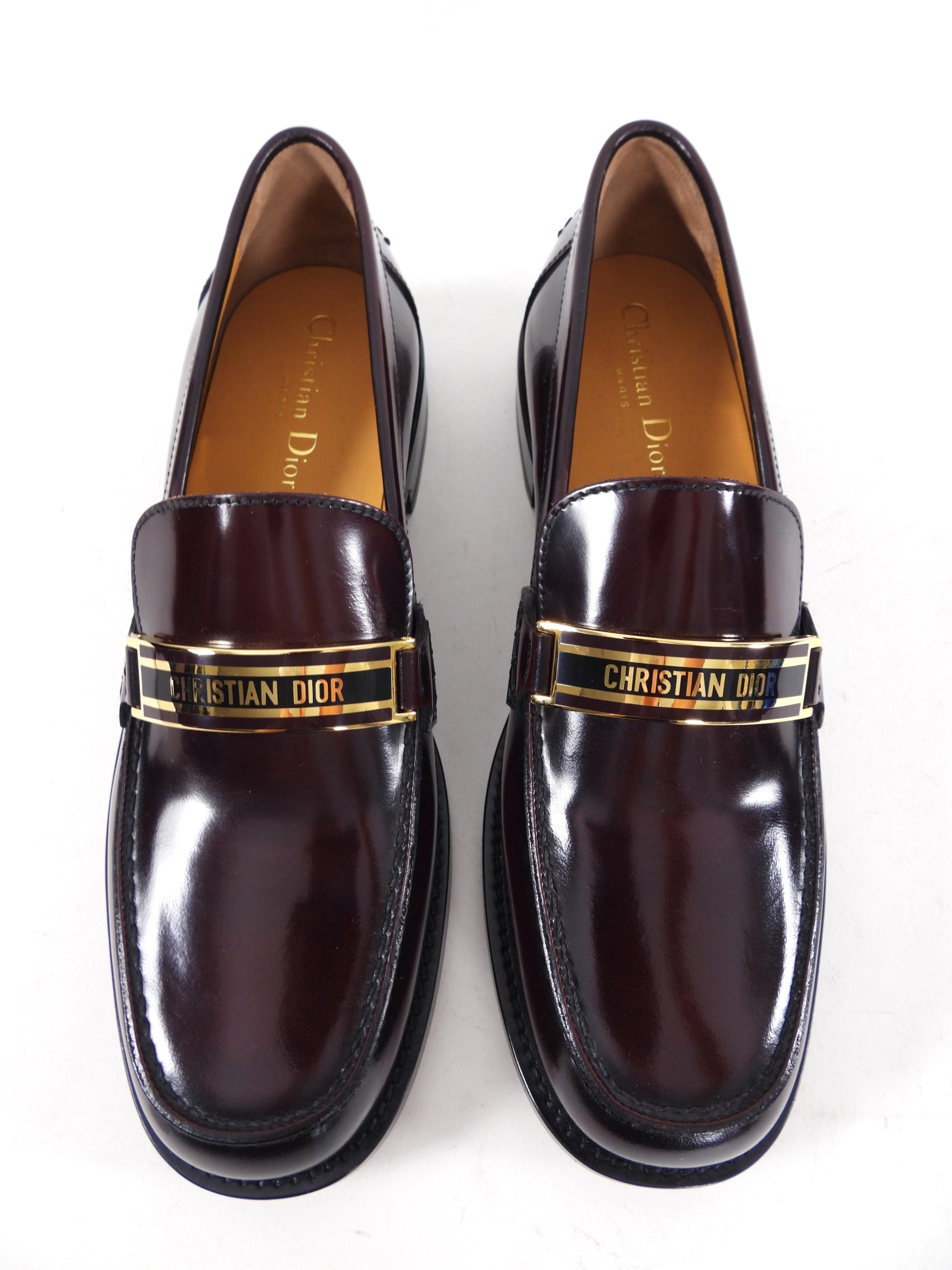 Dior Dark Mahogany Brown Monogram Logo Plaque Loafers - 39.5 / 9