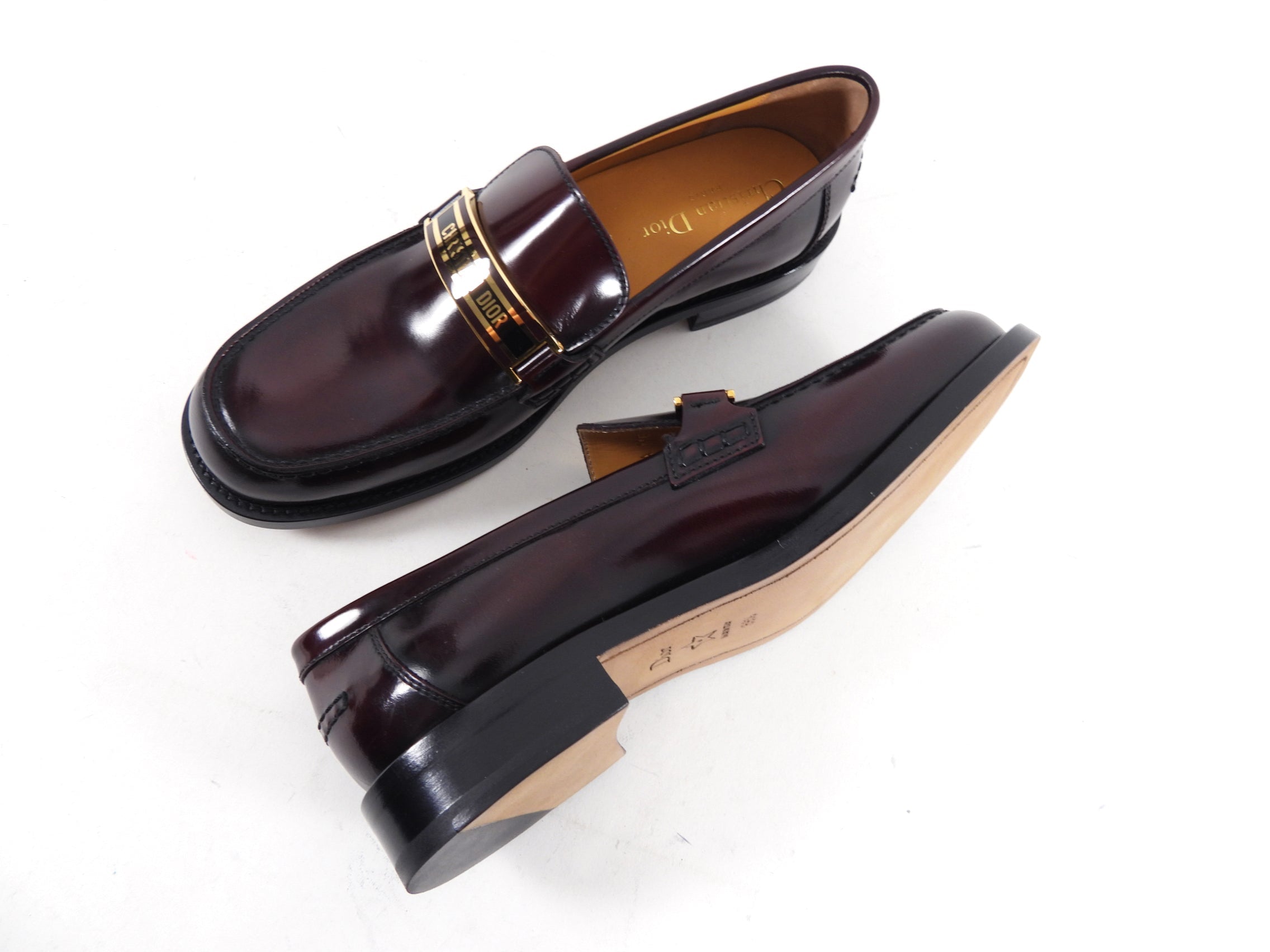 Dior Dark Mahogany Brown Monogram Logo Plaque Loafers - 39.5 / 9