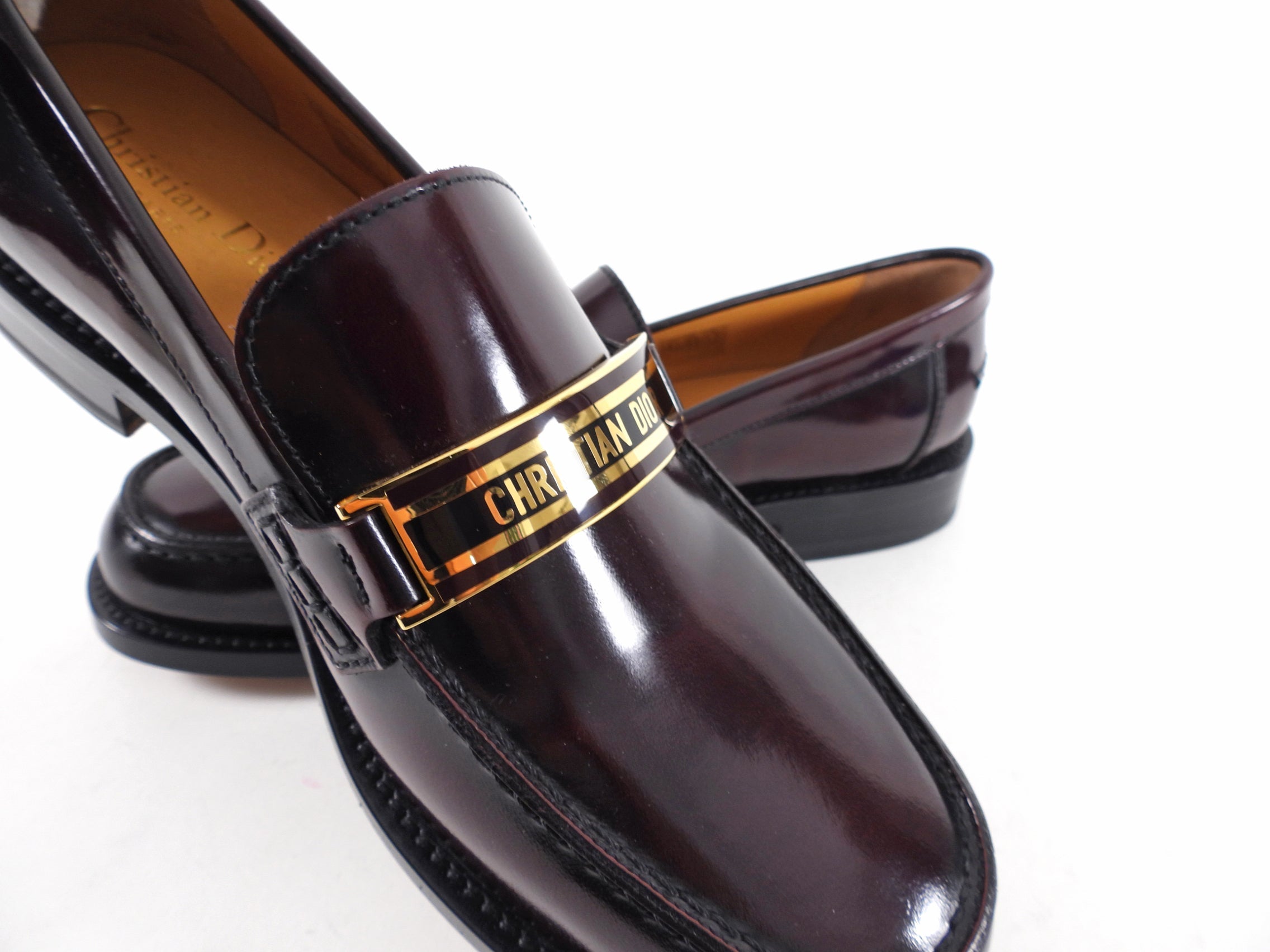 Dior Dark Mahogany Brown Monogram Logo Plaque Loafers - 39.5 / 9