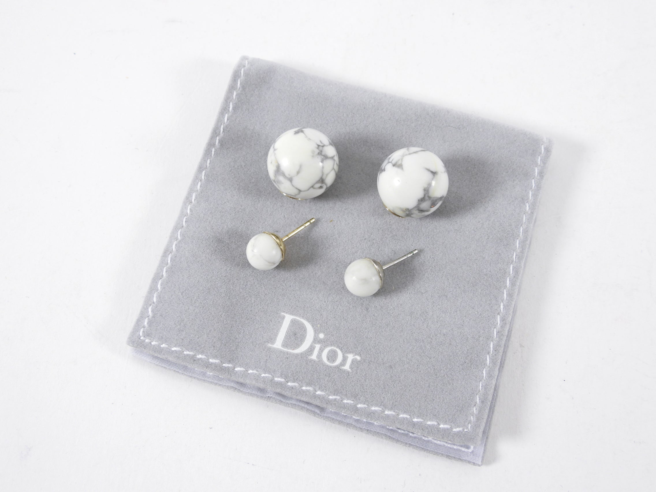 Dior Marble Howlite Mise en Dior Tribales Round Globe Earrings