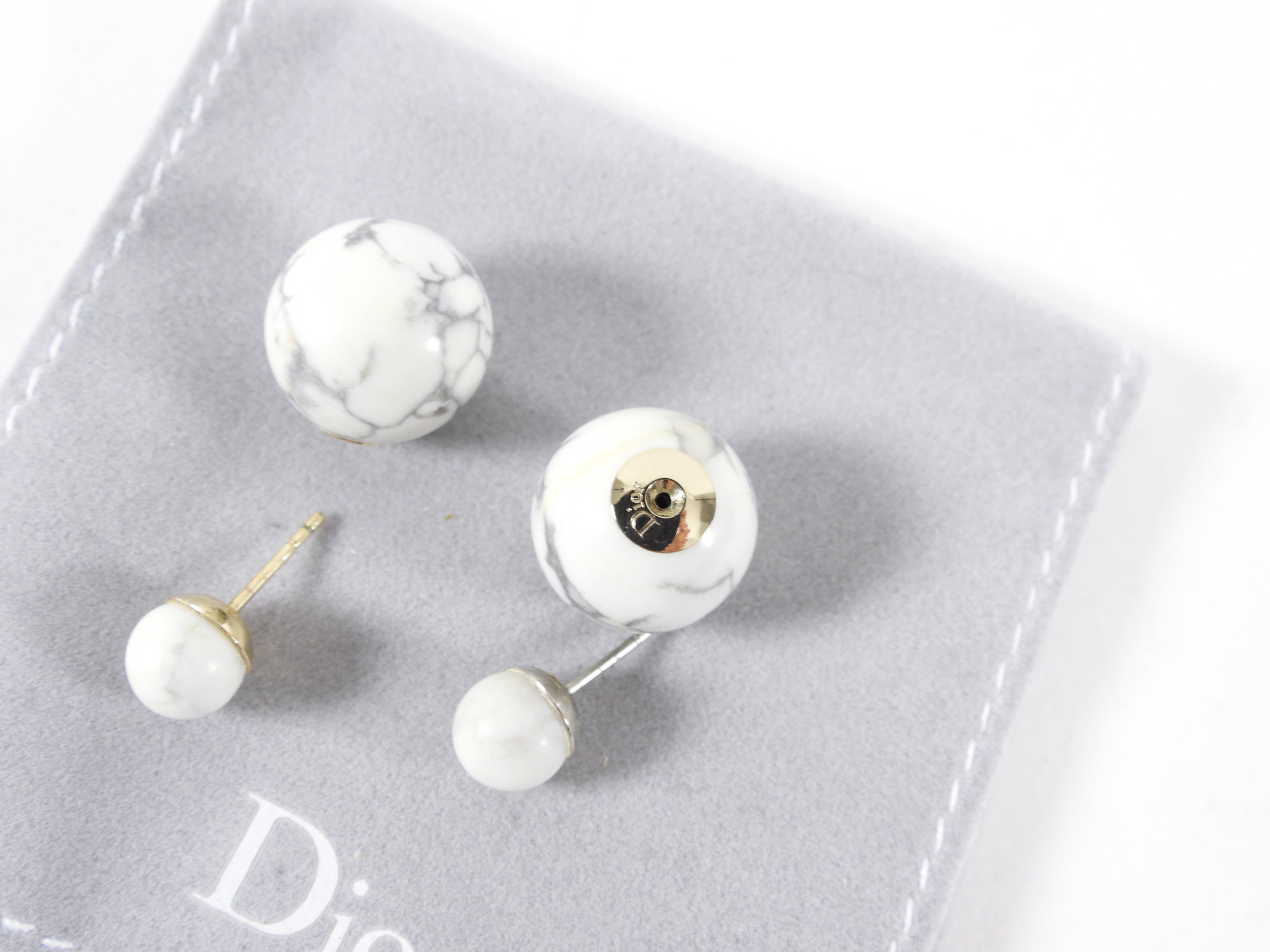 Dior Marble Howlite Mise en Dior Tribales Round Globe Earrings