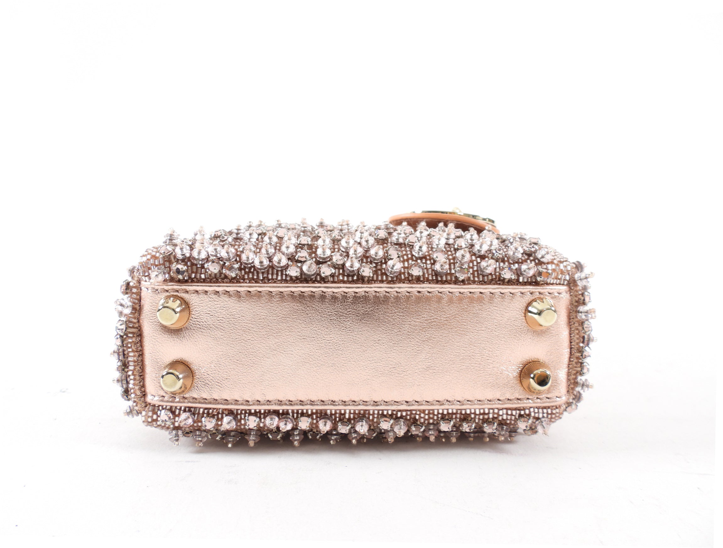 Dior Lady Dior Pink Metallic Leather Bead Crystal Embroidered Micro Bag