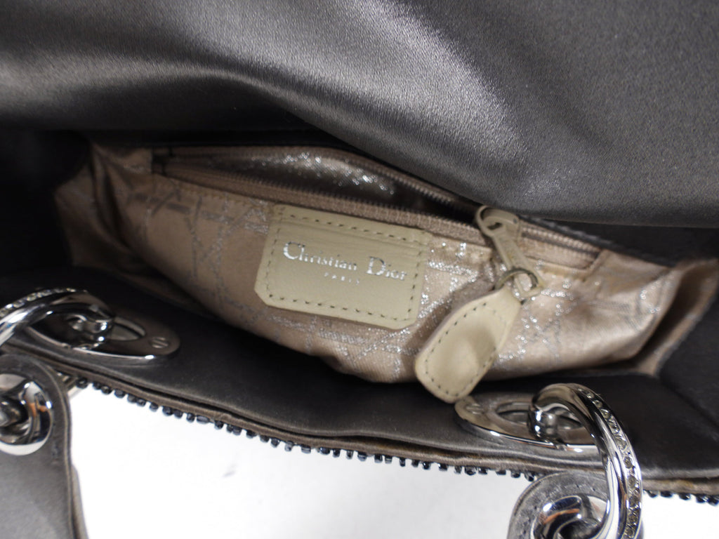 Dior Vintage Grey Satin Mini Beaded Strass Crystal Lady Dior Bag
