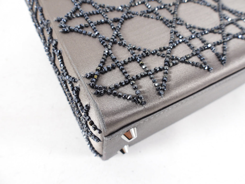 Dior Vintage Grey Satin Mini Beaded Strass Crystal Lady Dior Bag