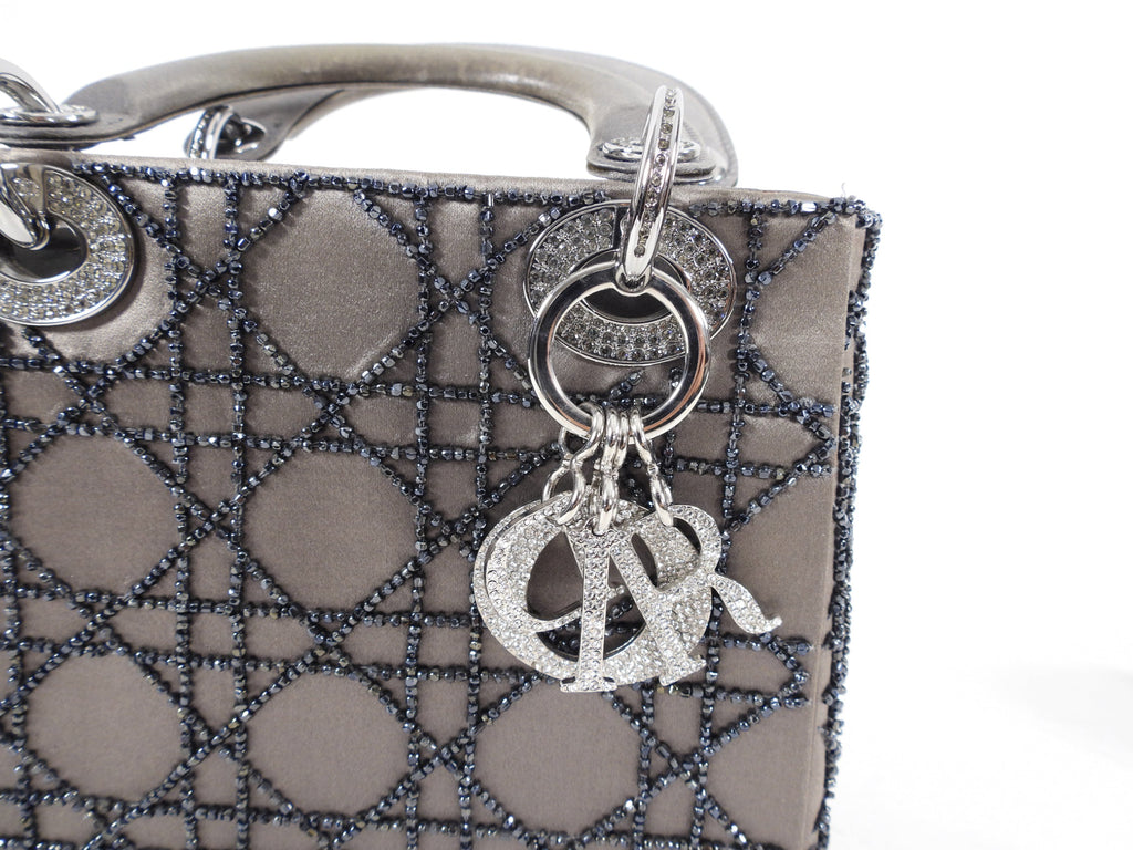 Dior Vintage Grey Satin Mini Beaded Strass Crystal Lady Dior Bag