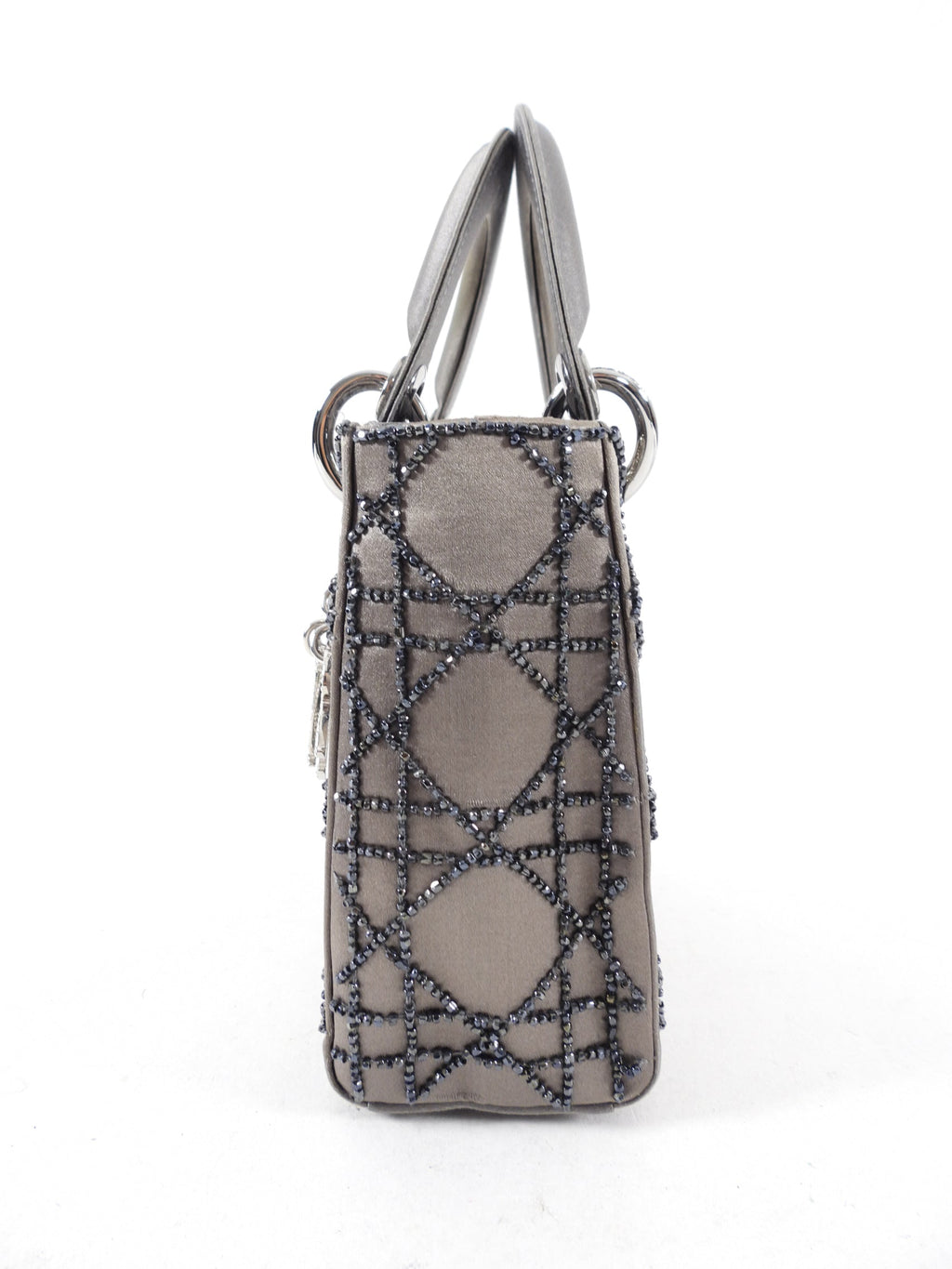 Dior Vintage Grey Satin Mini Beaded Strass Crystal Lady Dior Bag