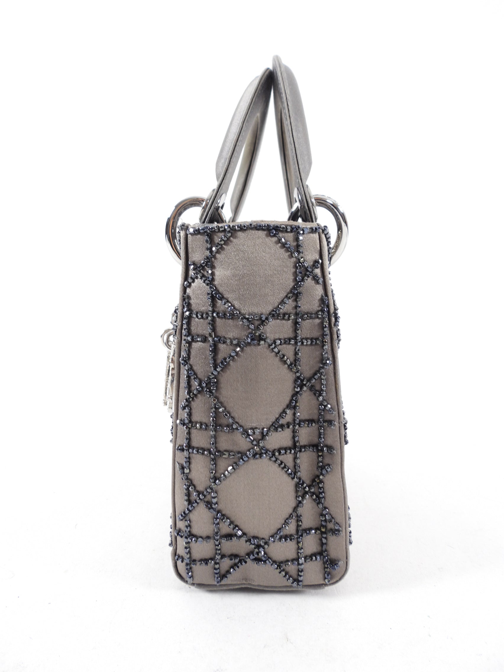 Dior Vintage Grey Satin Mini Beaded Strass Crystal Lady Dior Bag