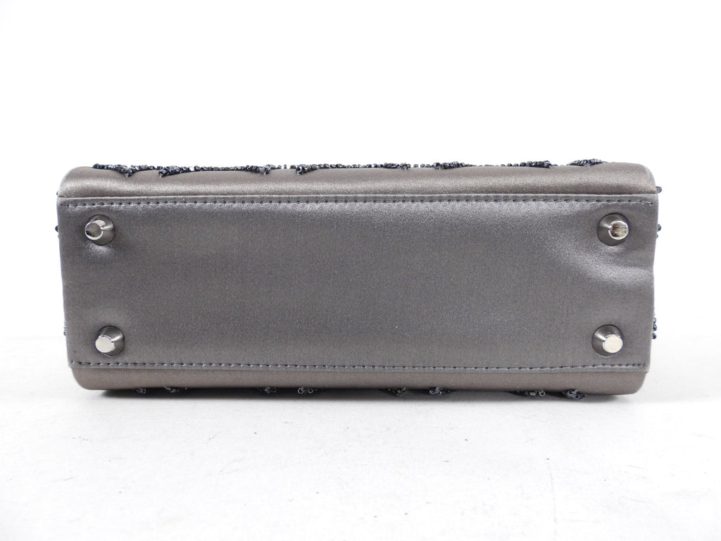 Dior Vintage Grey Satin Mini Beaded Strass Crystal Lady Dior Bag