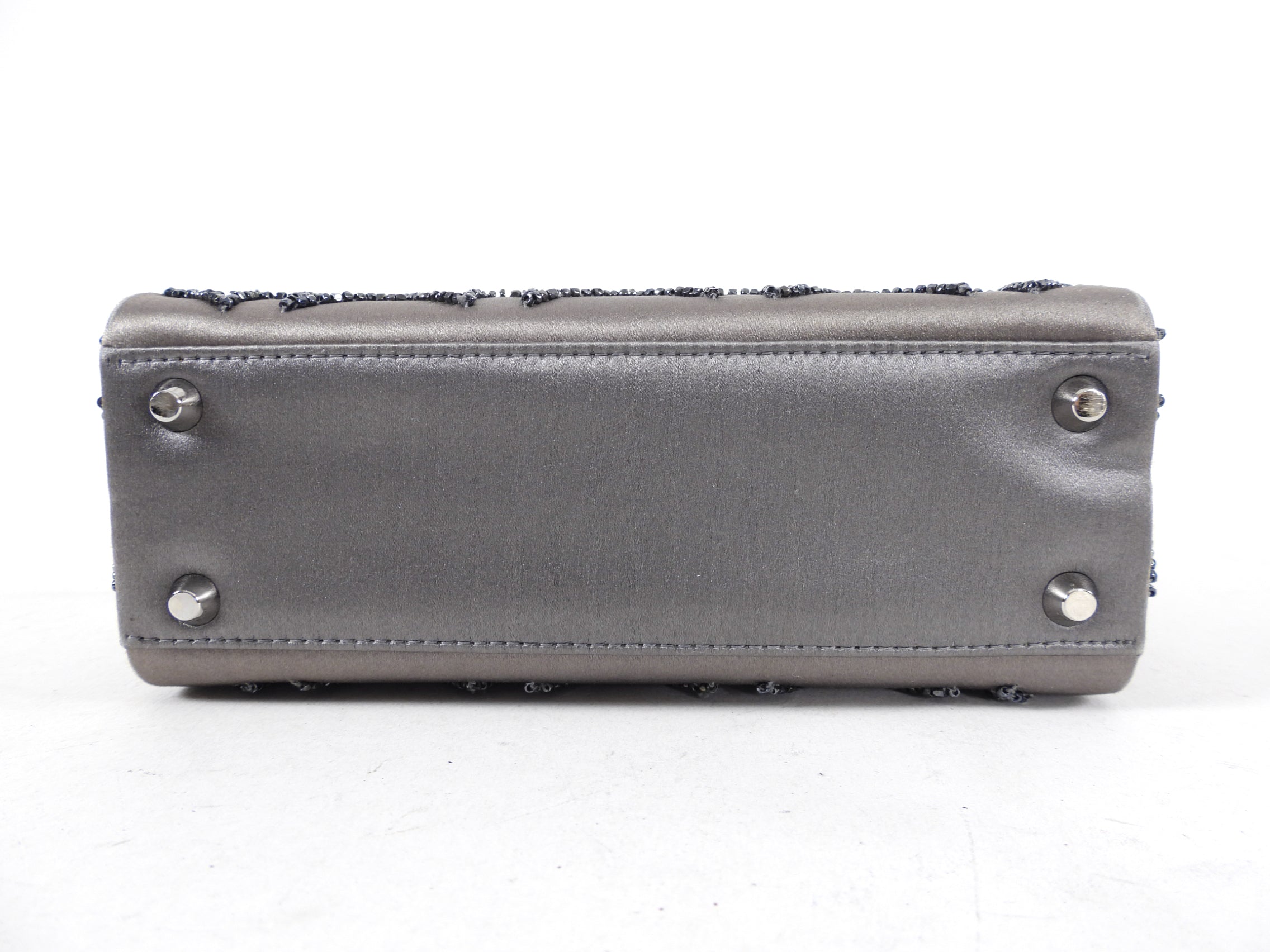 Dior Vintage Grey Satin Mini Beaded Strass Crystal Lady Dior Bag