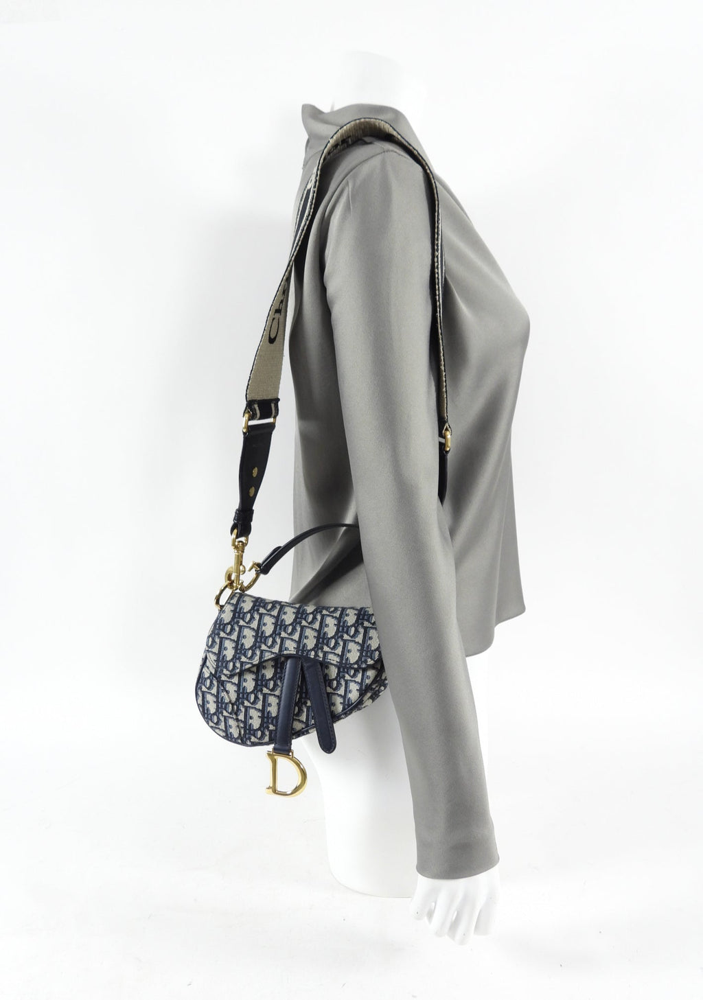 Dior Mini Saddle Bag Oblique Jacquard with Wide Shoulder Strap