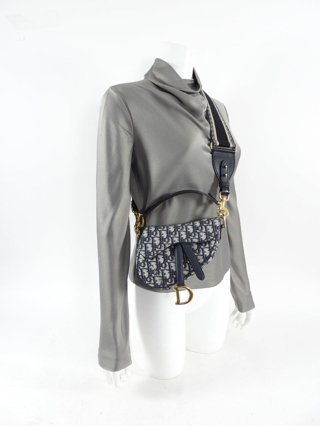 Dior Mini Saddle Bag Oblique Jacquard with Wide Shoulder Strap