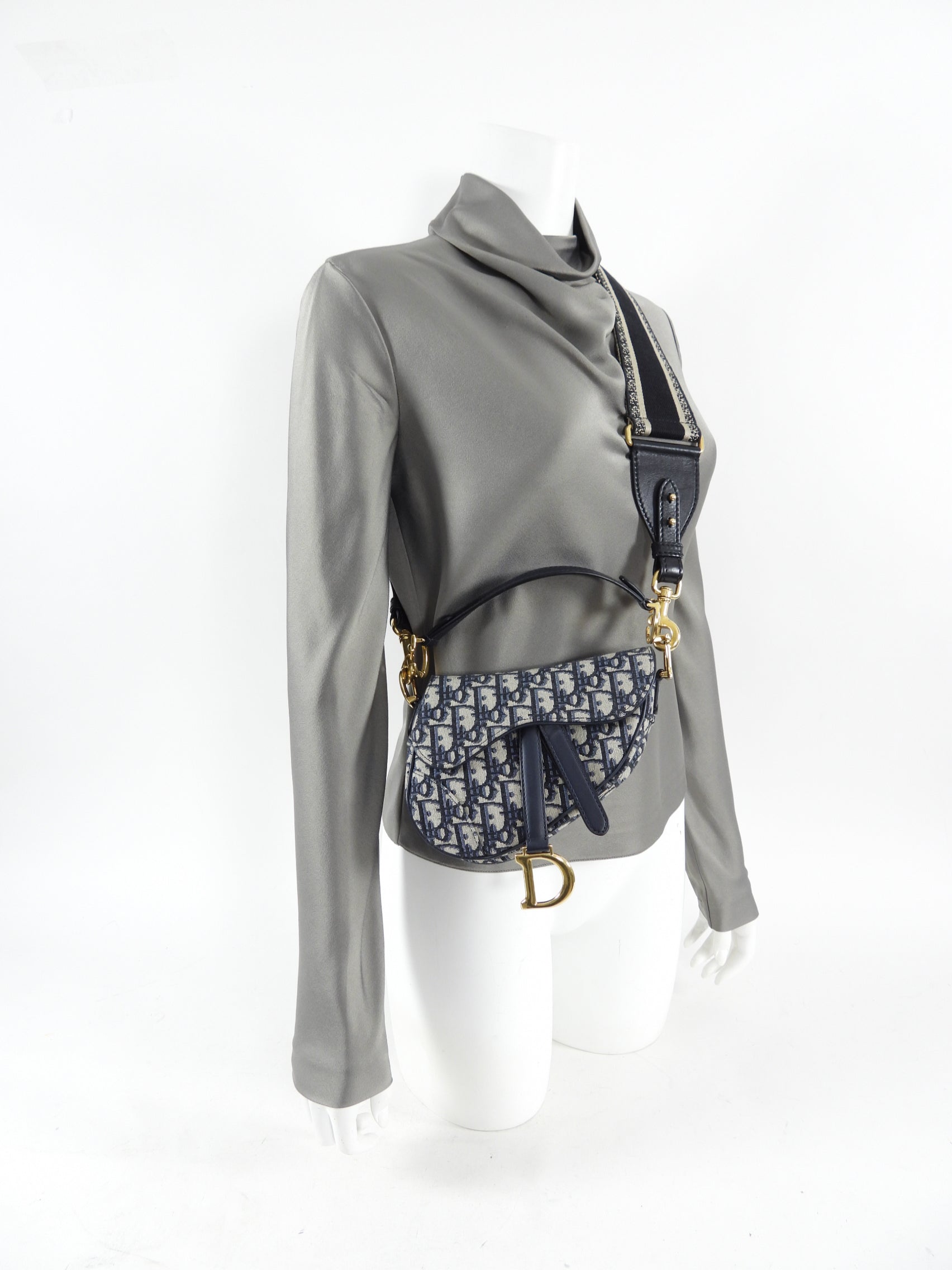 Dior Mini Saddle Bag Oblique Jacquard with Wide Shoulder Strap