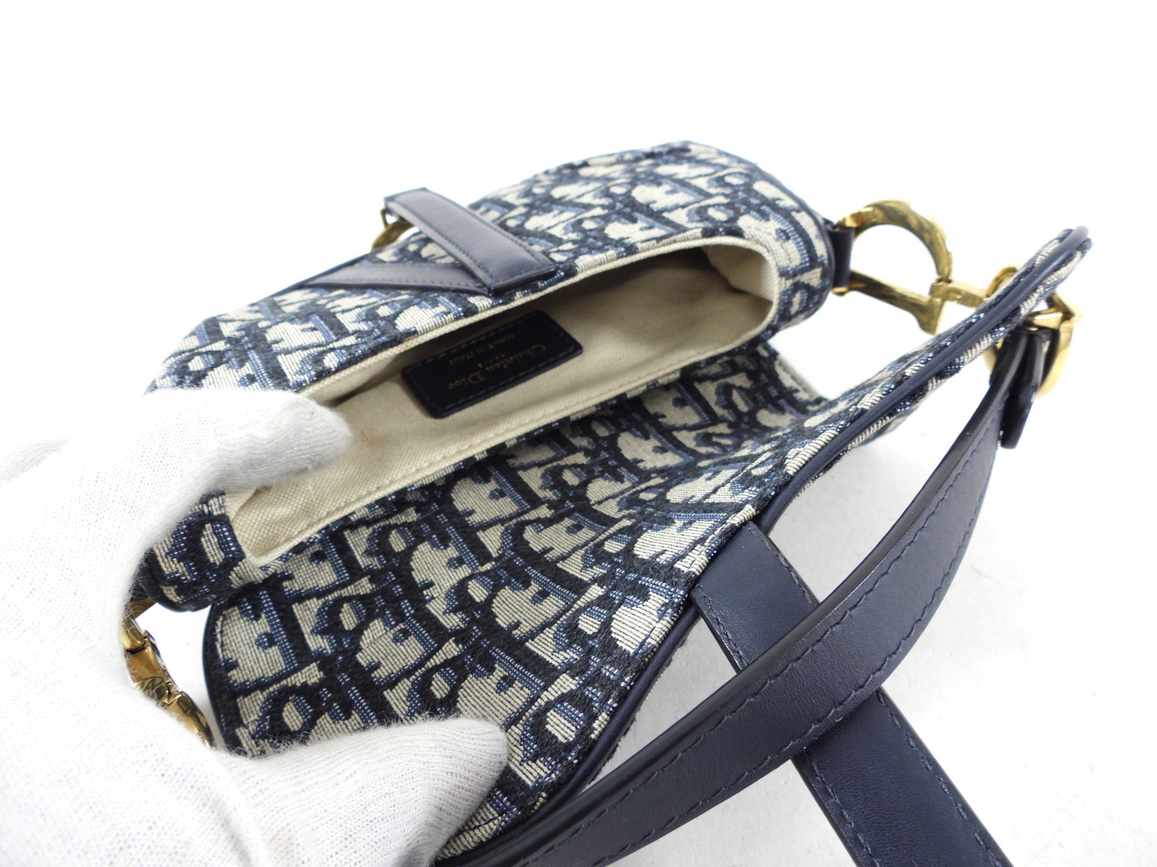 Dior Mini Saddle Bag Oblique Jacquard with Wide Shoulder Strap