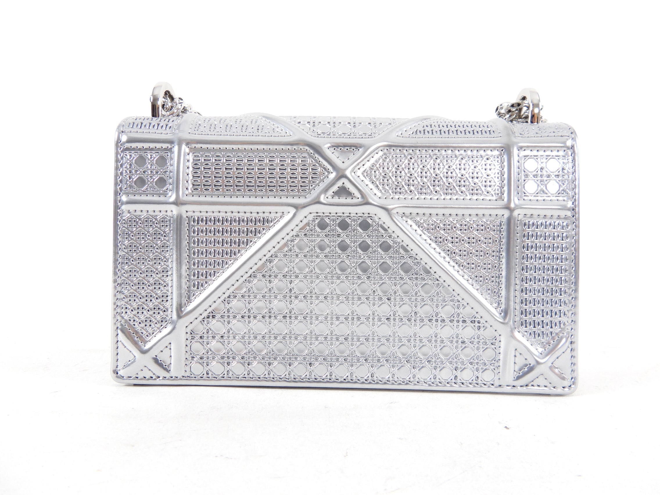 Christian Dior Silver Micro-Cannage Mini Diorama Bag