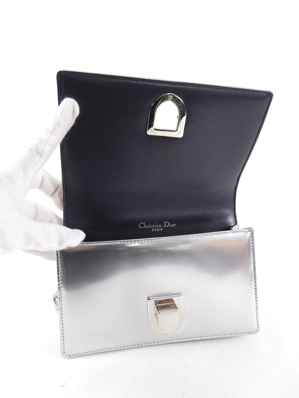 Christian Dior Silver Micro-Cannage Mini Diorama Bag