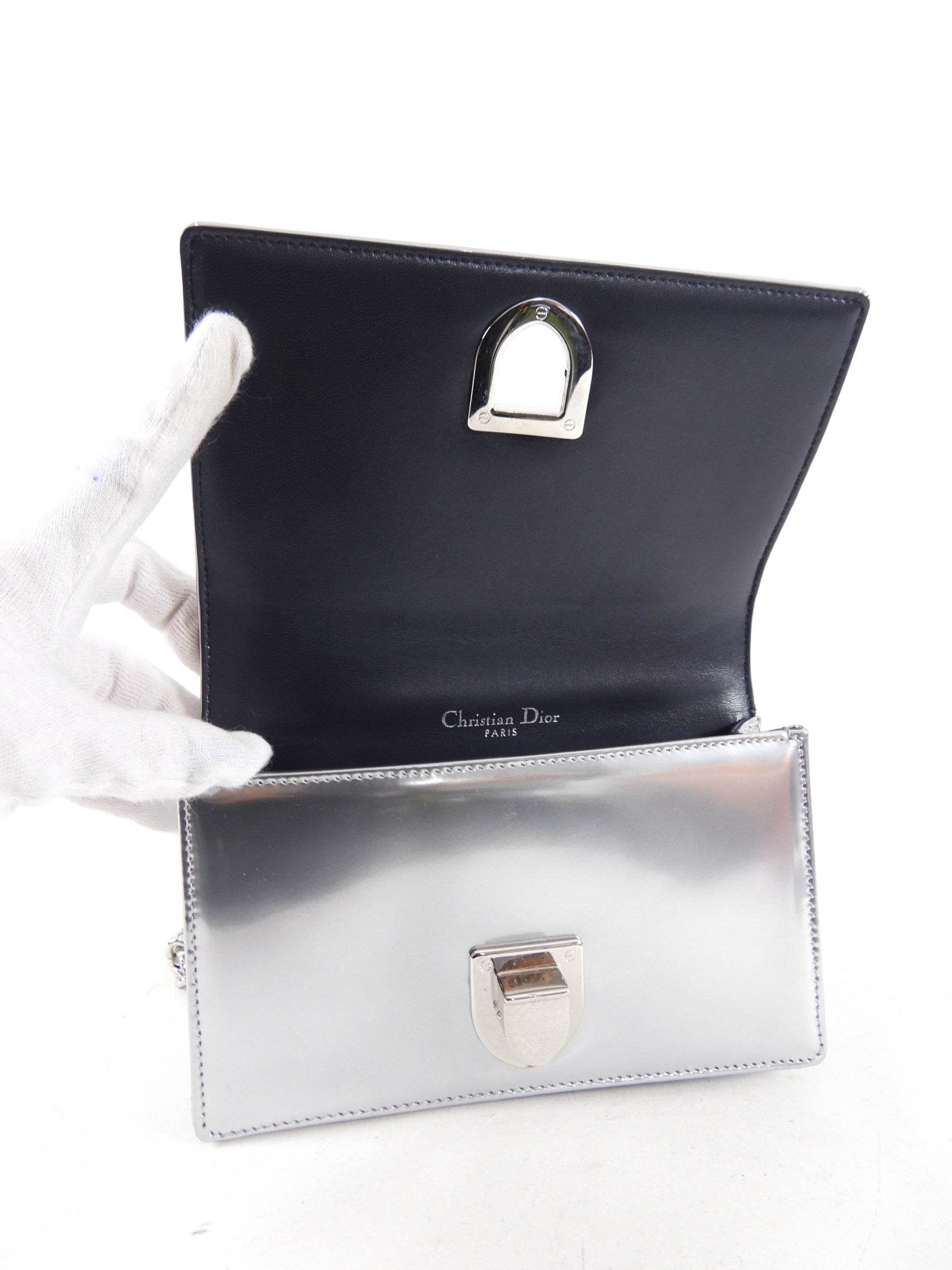 Christian Dior Silver Micro-Cannage Mini Diorama Bag