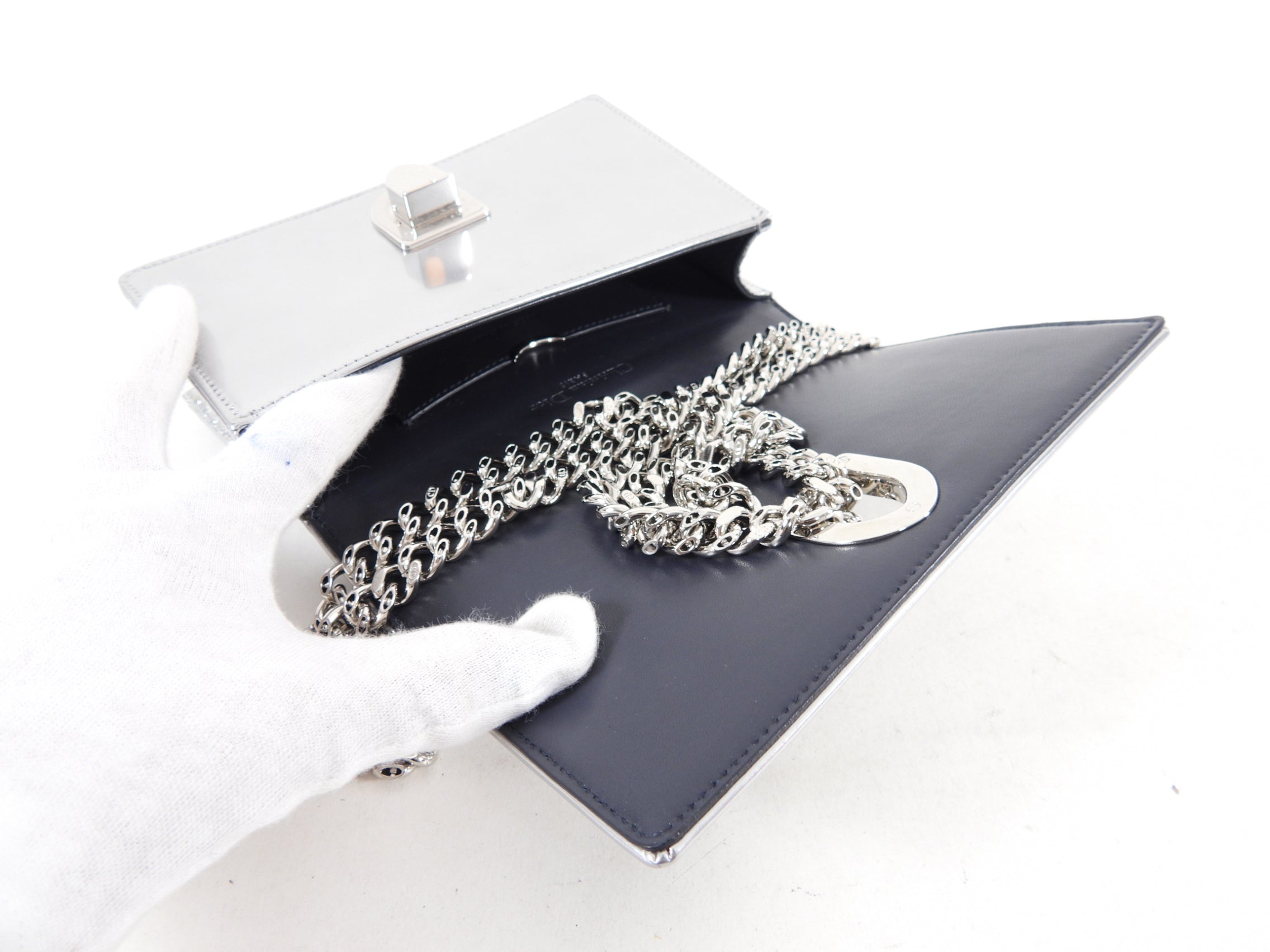Christian Dior Silver Micro-Cannage Mini Diorama Bag
