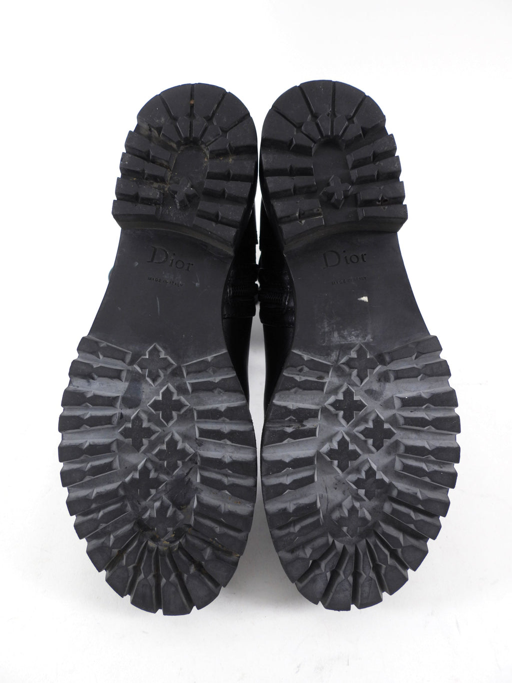 Christian Dior Black Stretch Nappa CD Quilted Moto Boots - 34.5