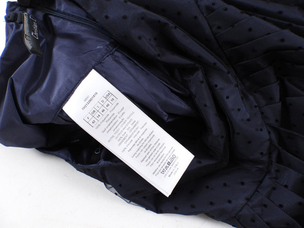 Christian Dior Midnight Navy Tulle Swiss Dot Pleat Skirt - 30" waist