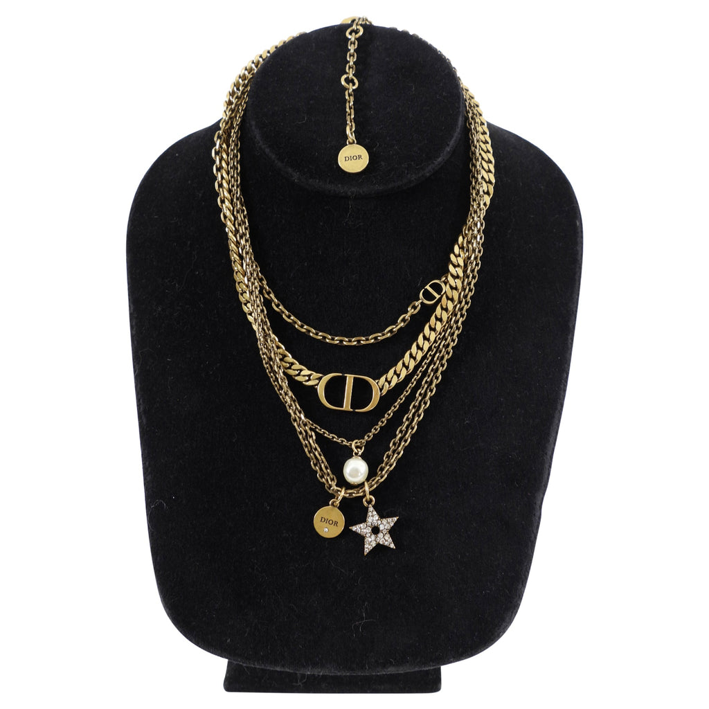 Christian Dior Brass Multi Chain CD Necklace